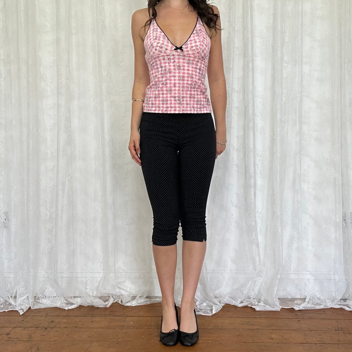 vintage 00s black polka dot capri pants