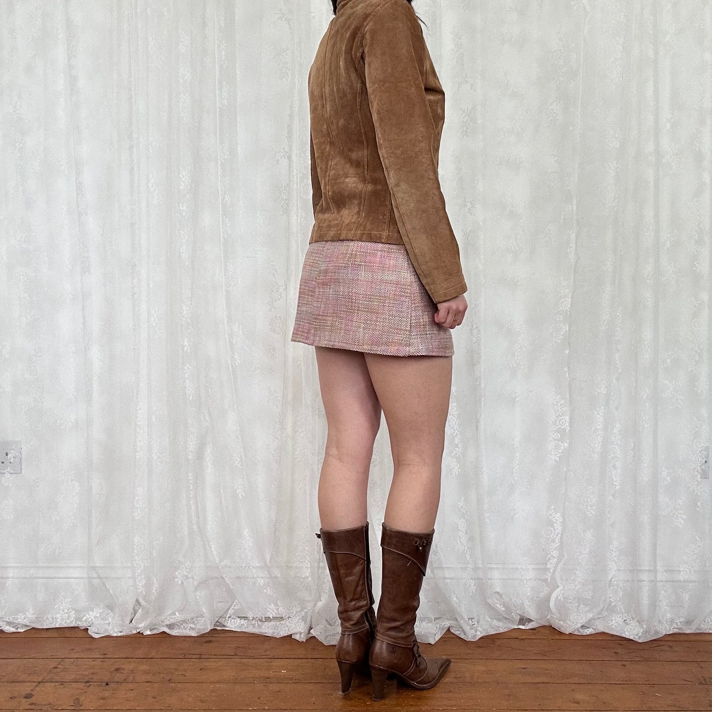 vintage 00s brown leather zip up jacket