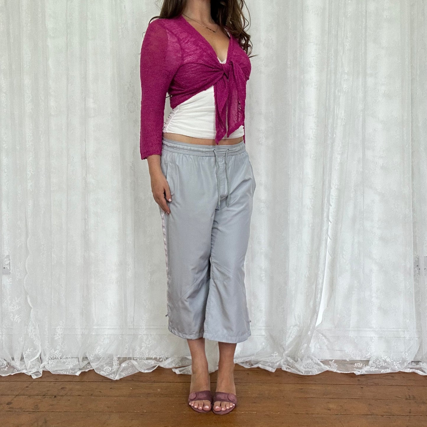 vintage 00s hot pink tie up cardigan