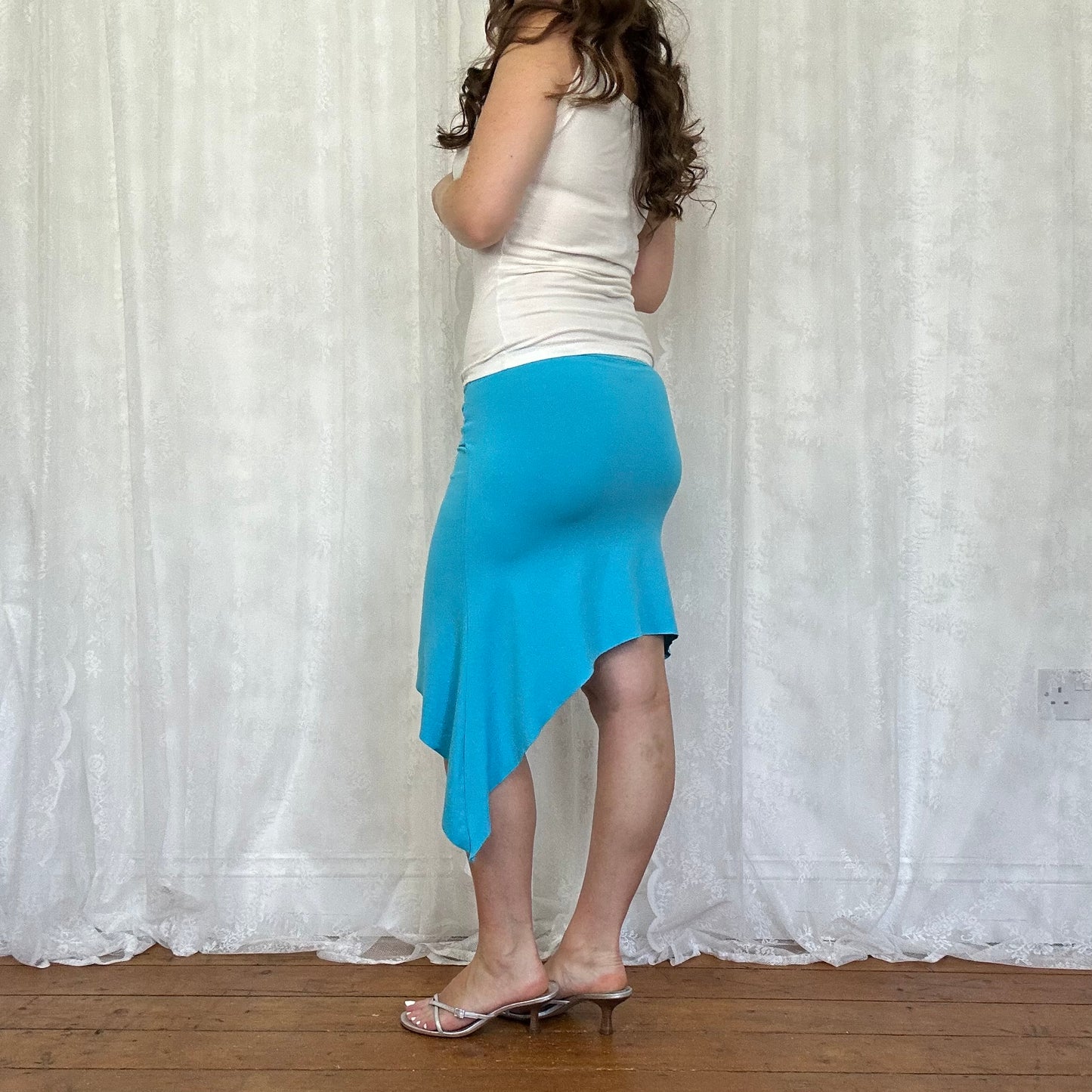 vintage 00s blue asymmetrical midi skirt