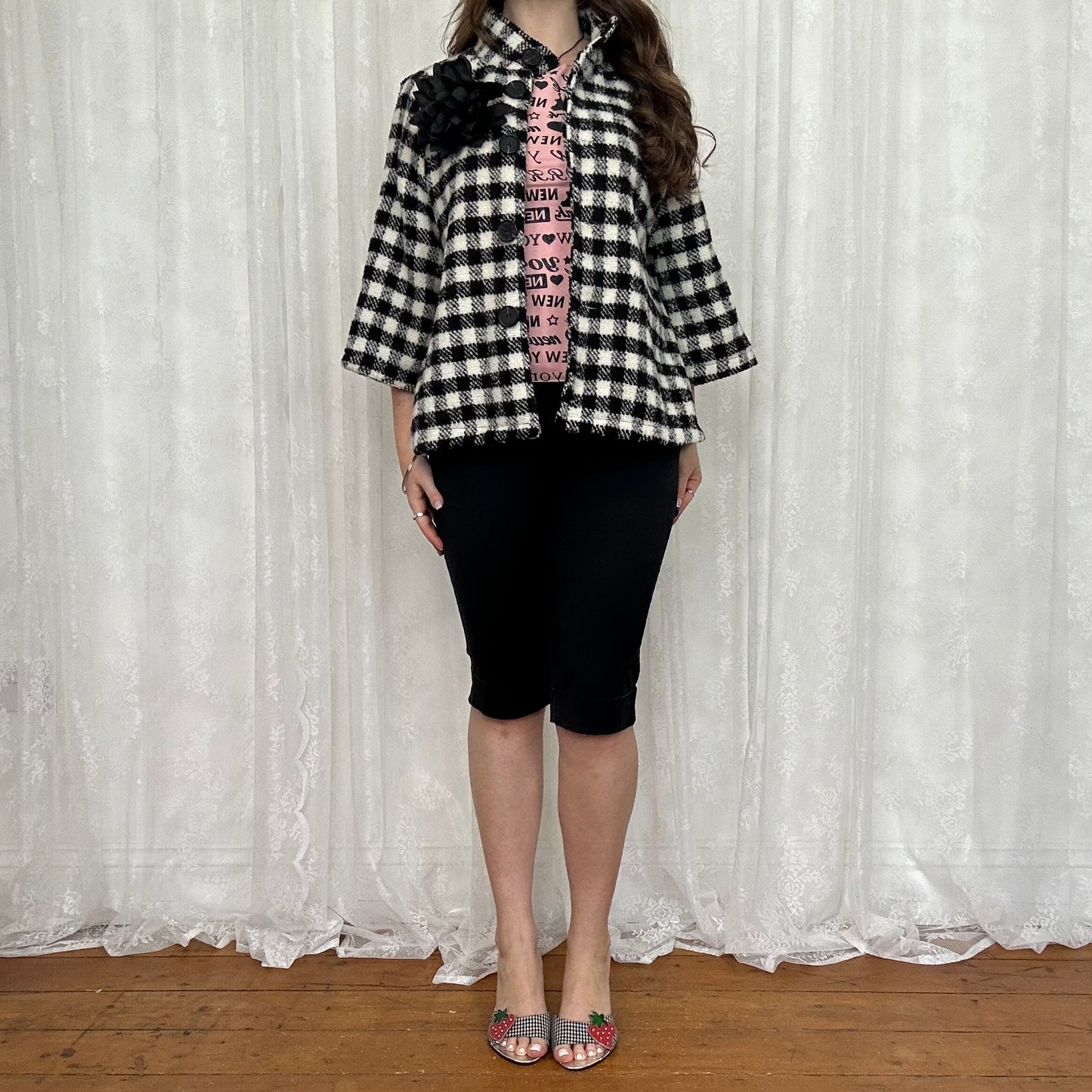 vintage 00s black and white houndstooth jacket