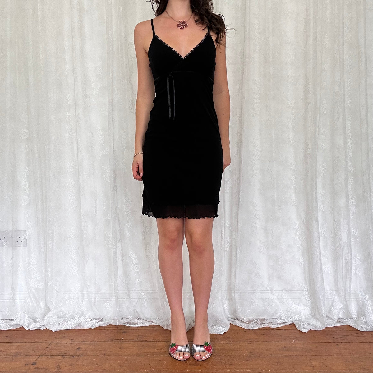 vintage 00s black mesh midi dress