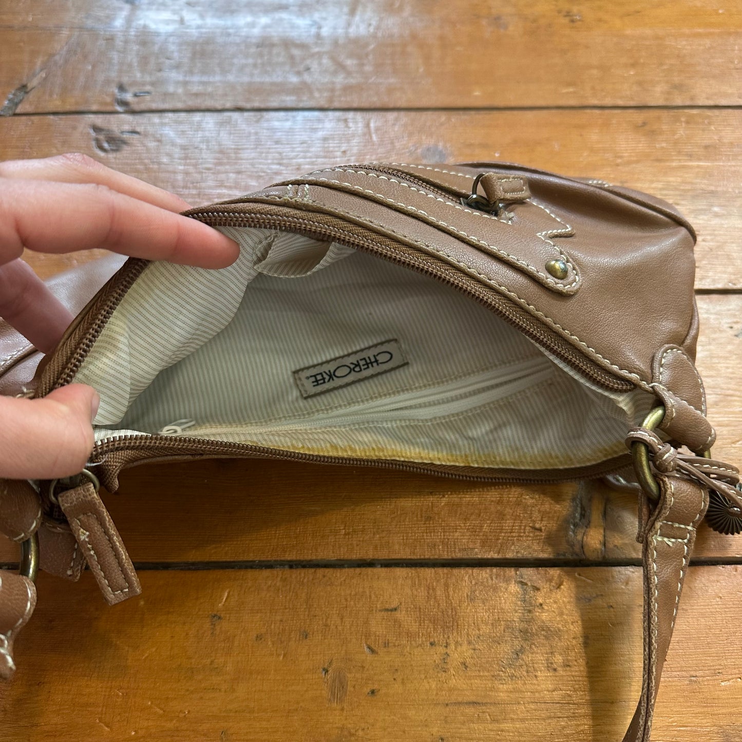 vintage 00s brown faux leather mini handbag