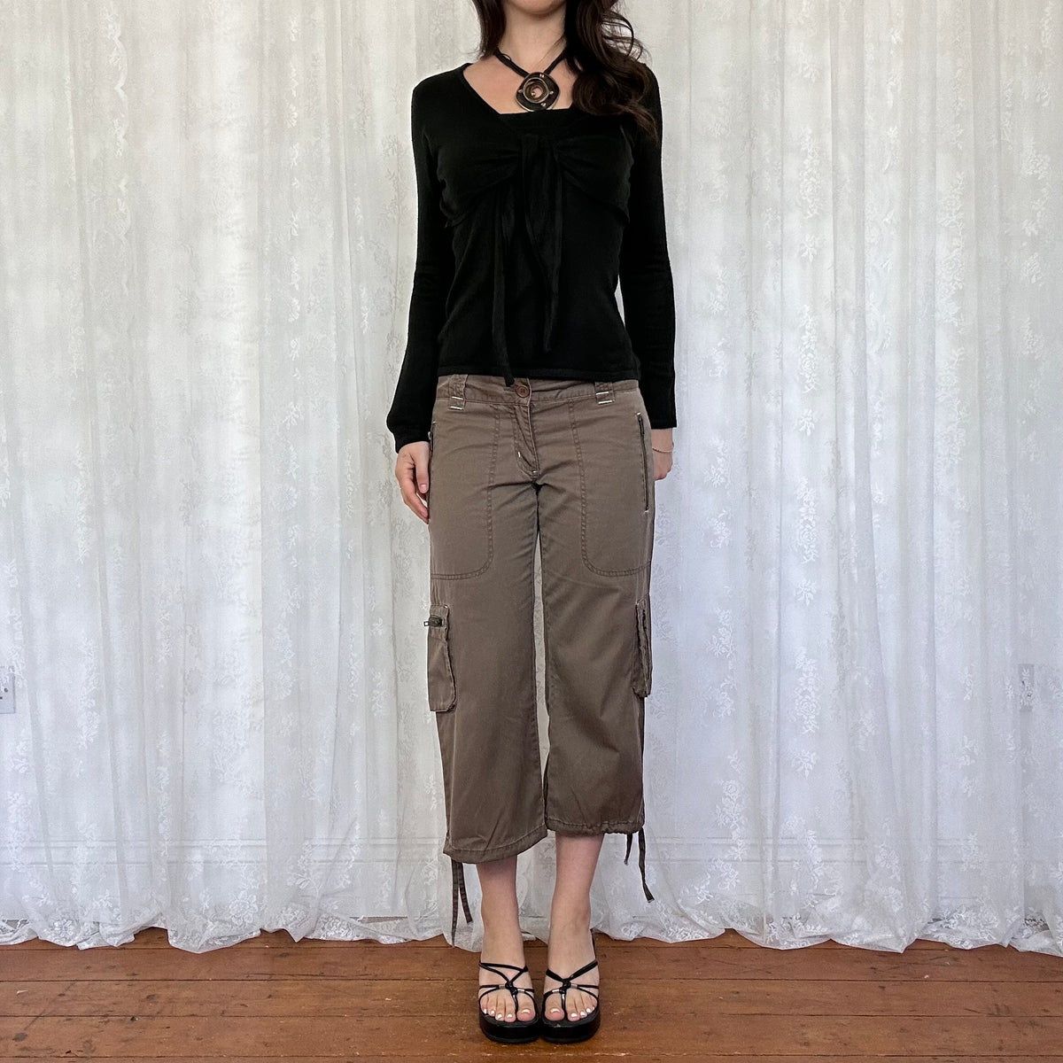 vintage 00s black cami with attached cardigan