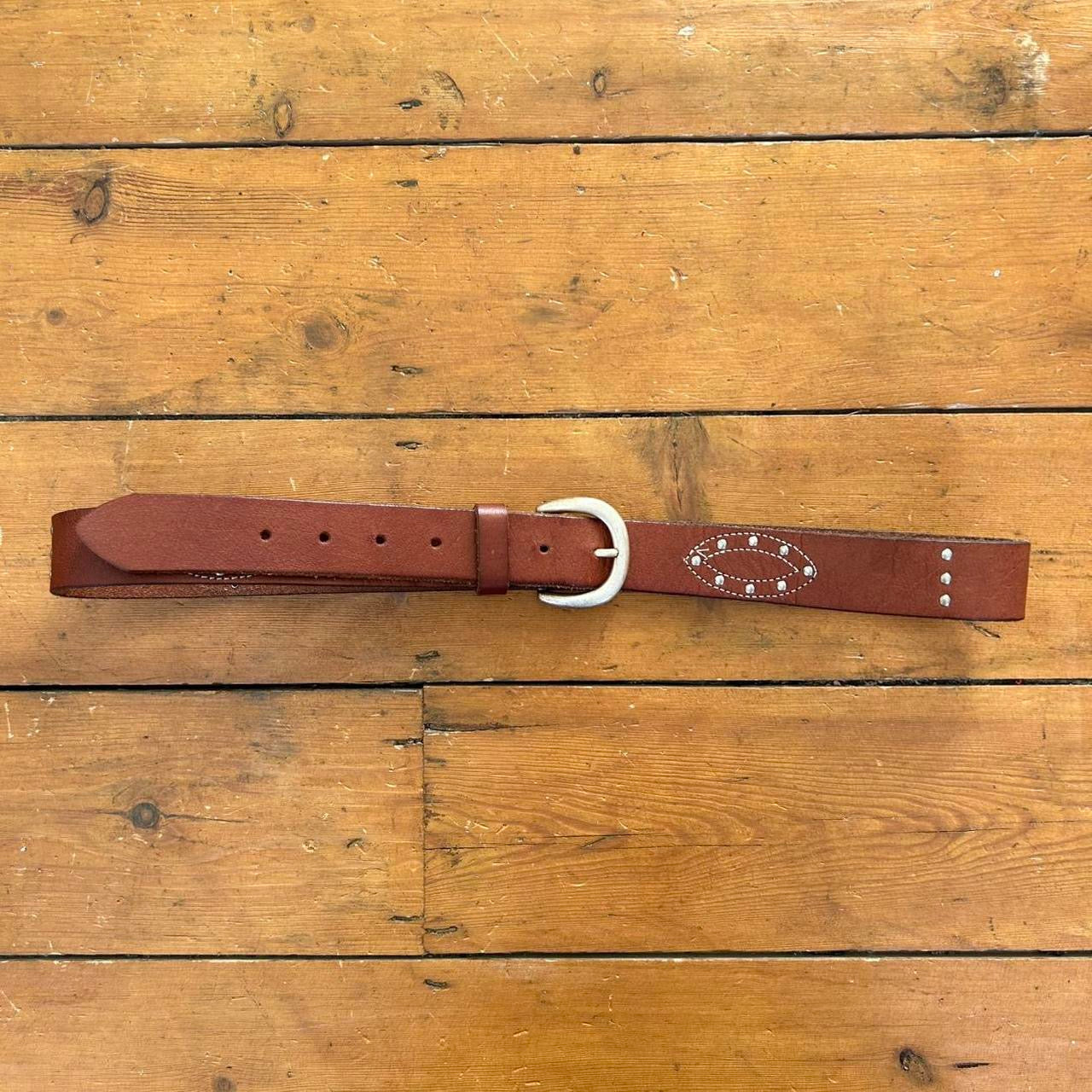 vintage 00s brown genuine leather belt with silver studs
