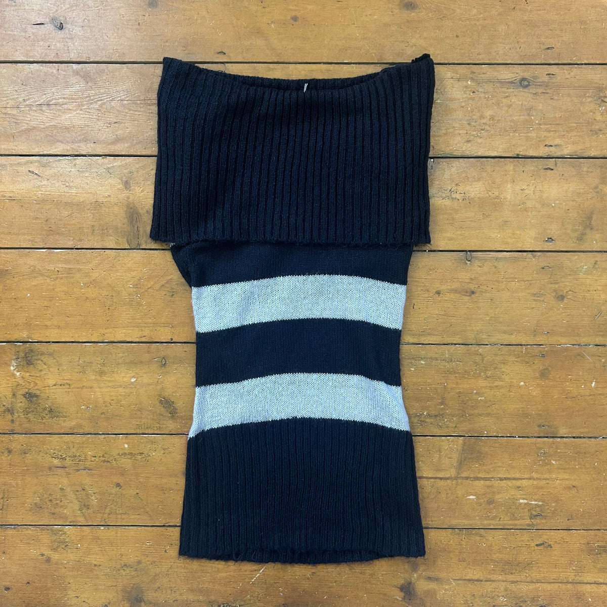 vintage 00s black and grey striped off shoulder jumper