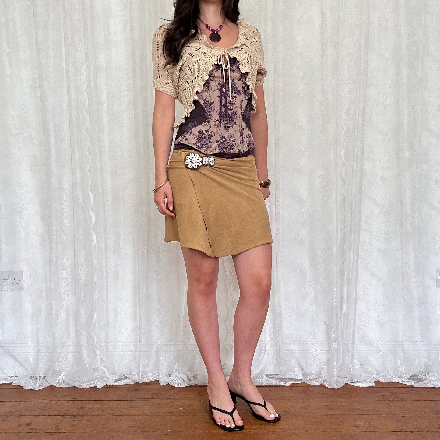 vintage 00s beige crochet cardigan