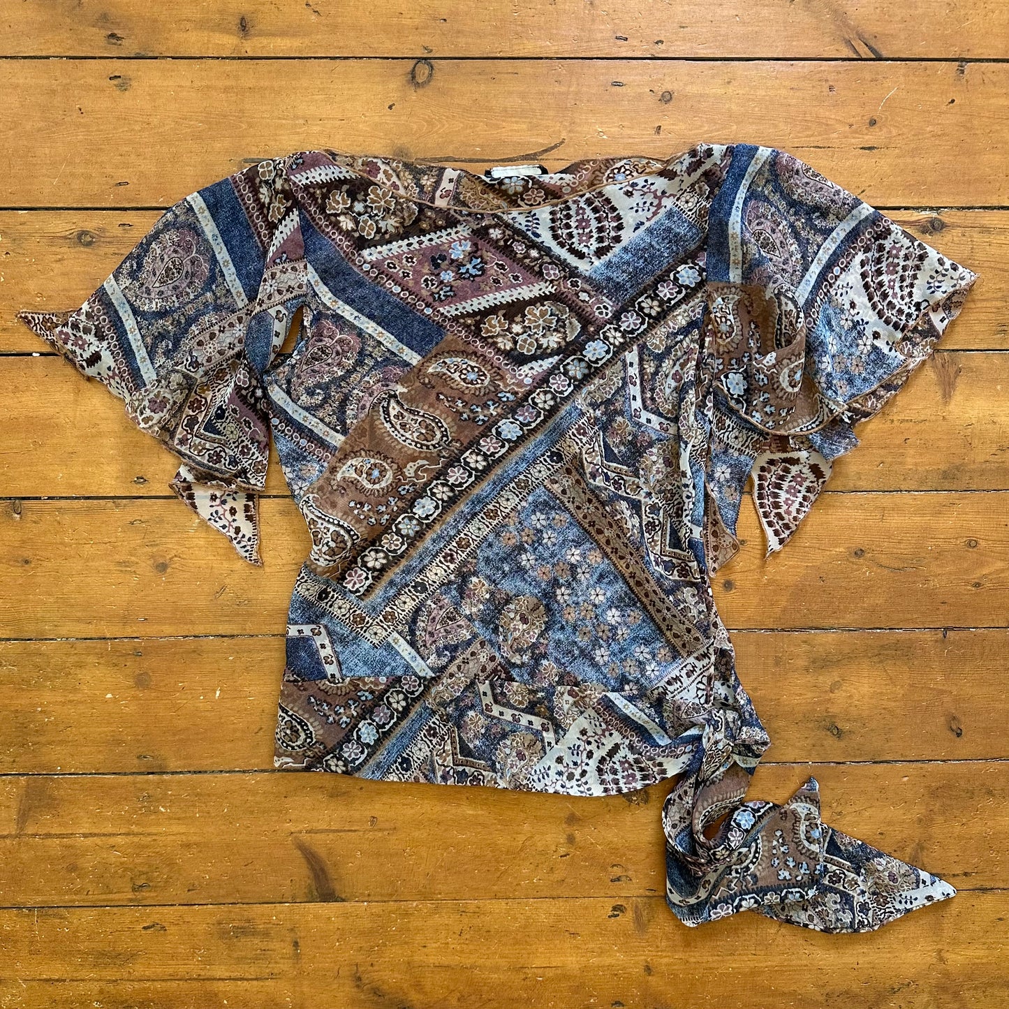vintage 00s morgan paisley tie waist top