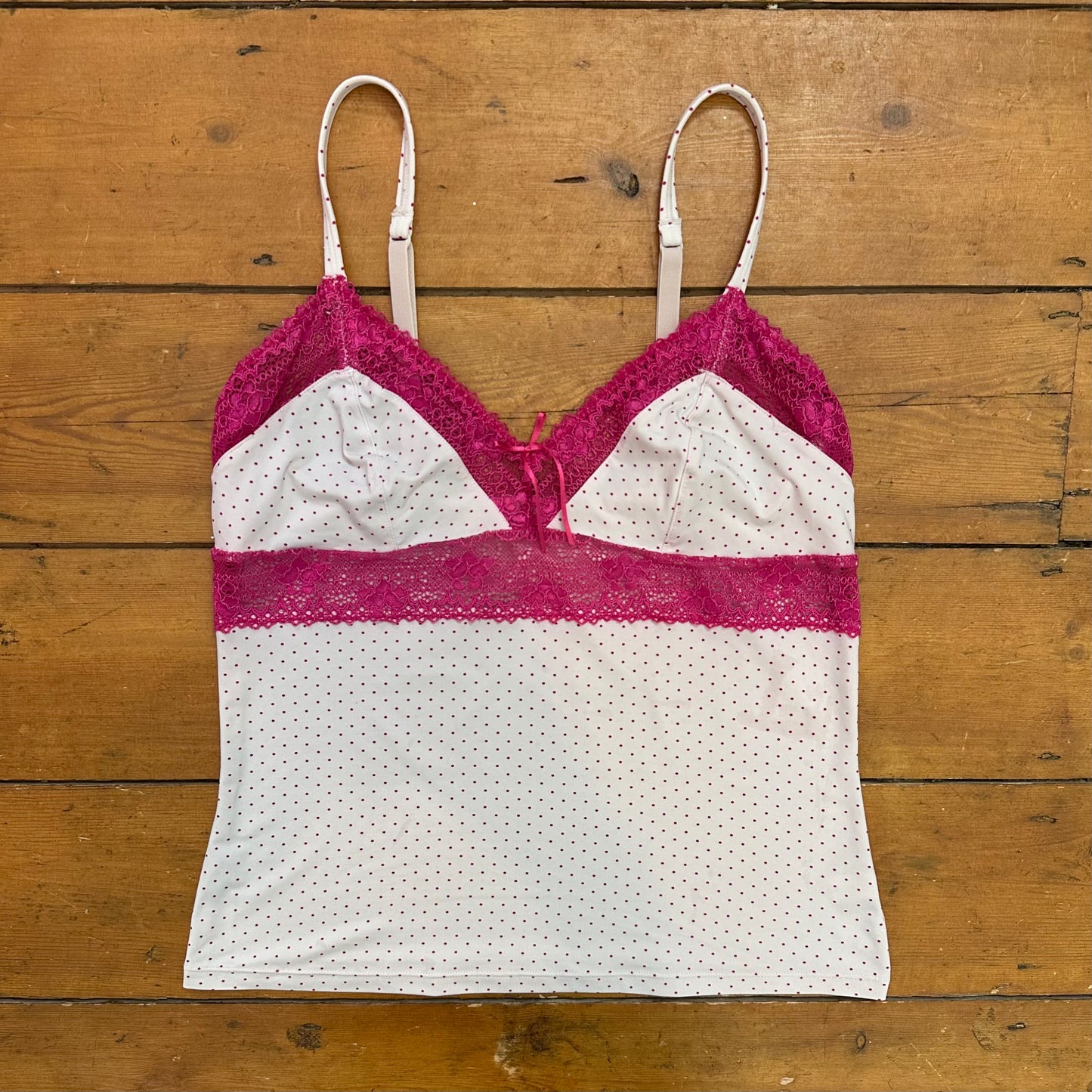 vintage 00s pink polka dot cami