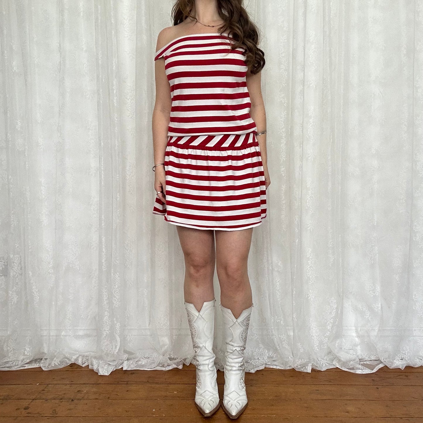 vintage 00s red and white striped mini dress
