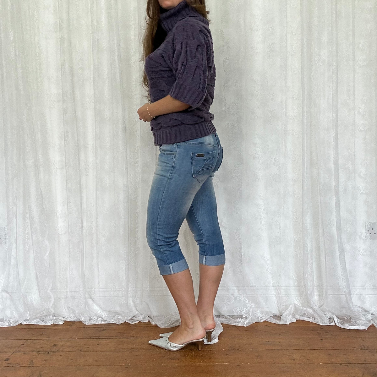 vintage 00s purple short sleeve knitted jumper