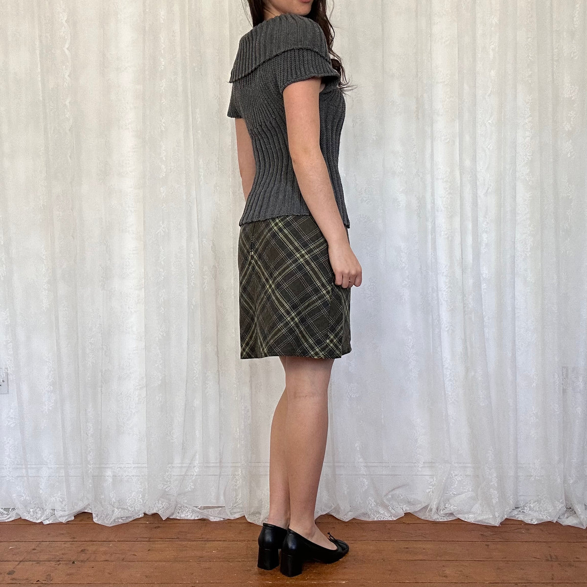 vintage 00s grey off shoulder jumper