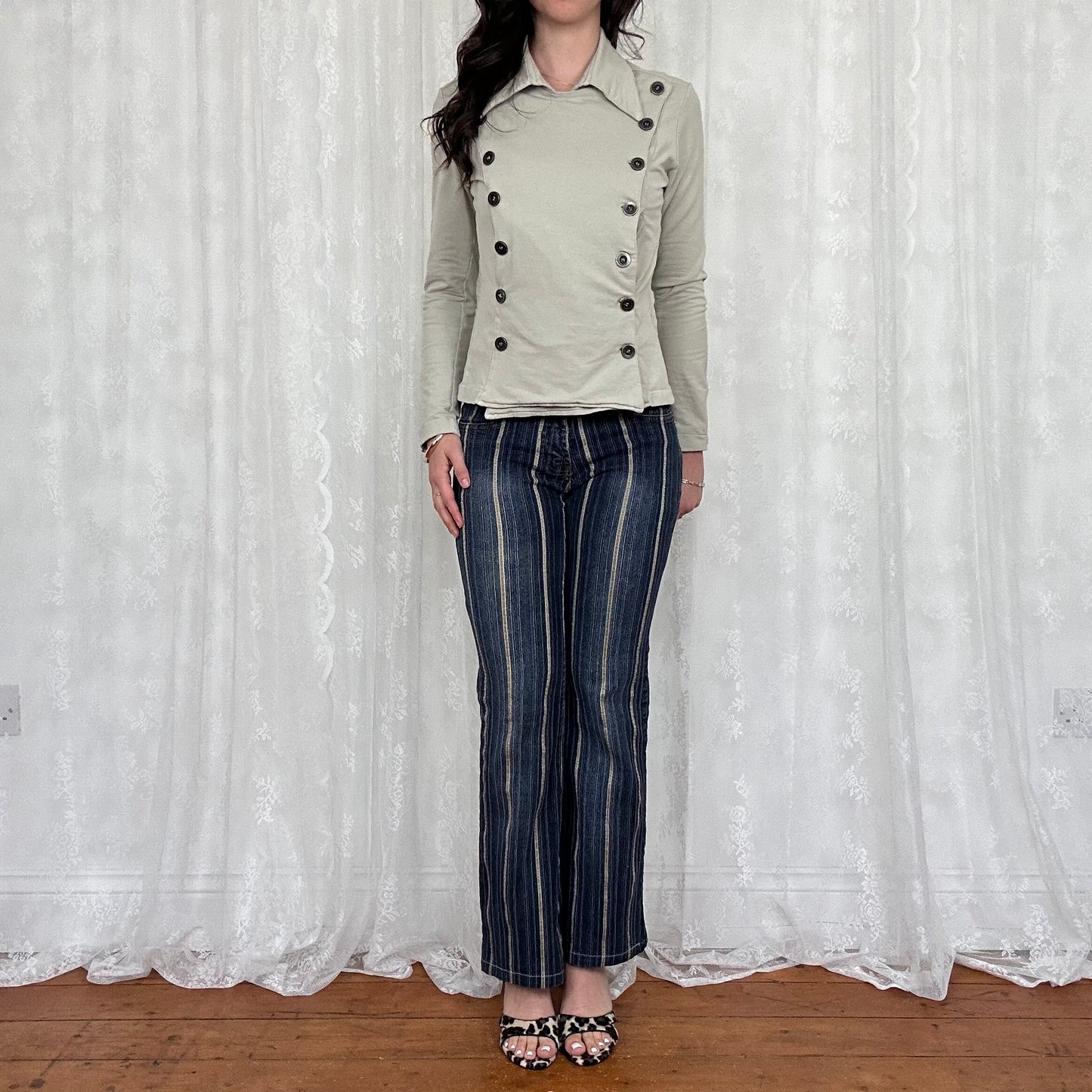 vintage 00s beige double breasted cotton jacket