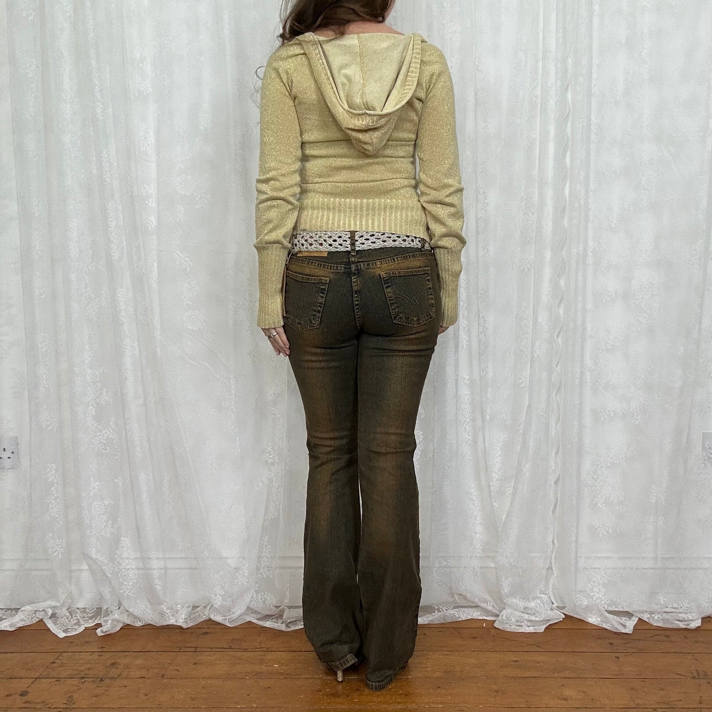 vintage 00s gold glittery hooded top