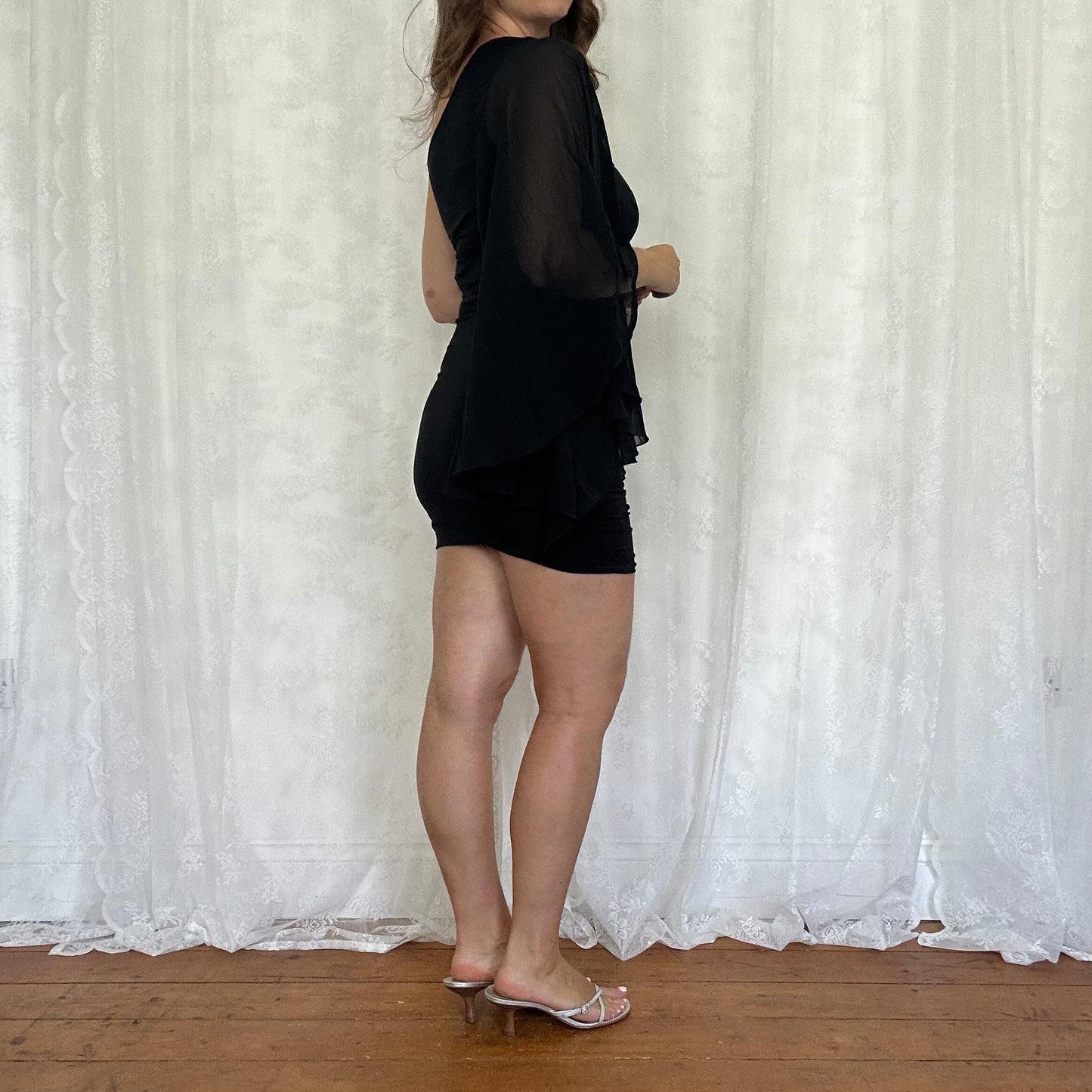 vintage 00s black one shoulder club dress