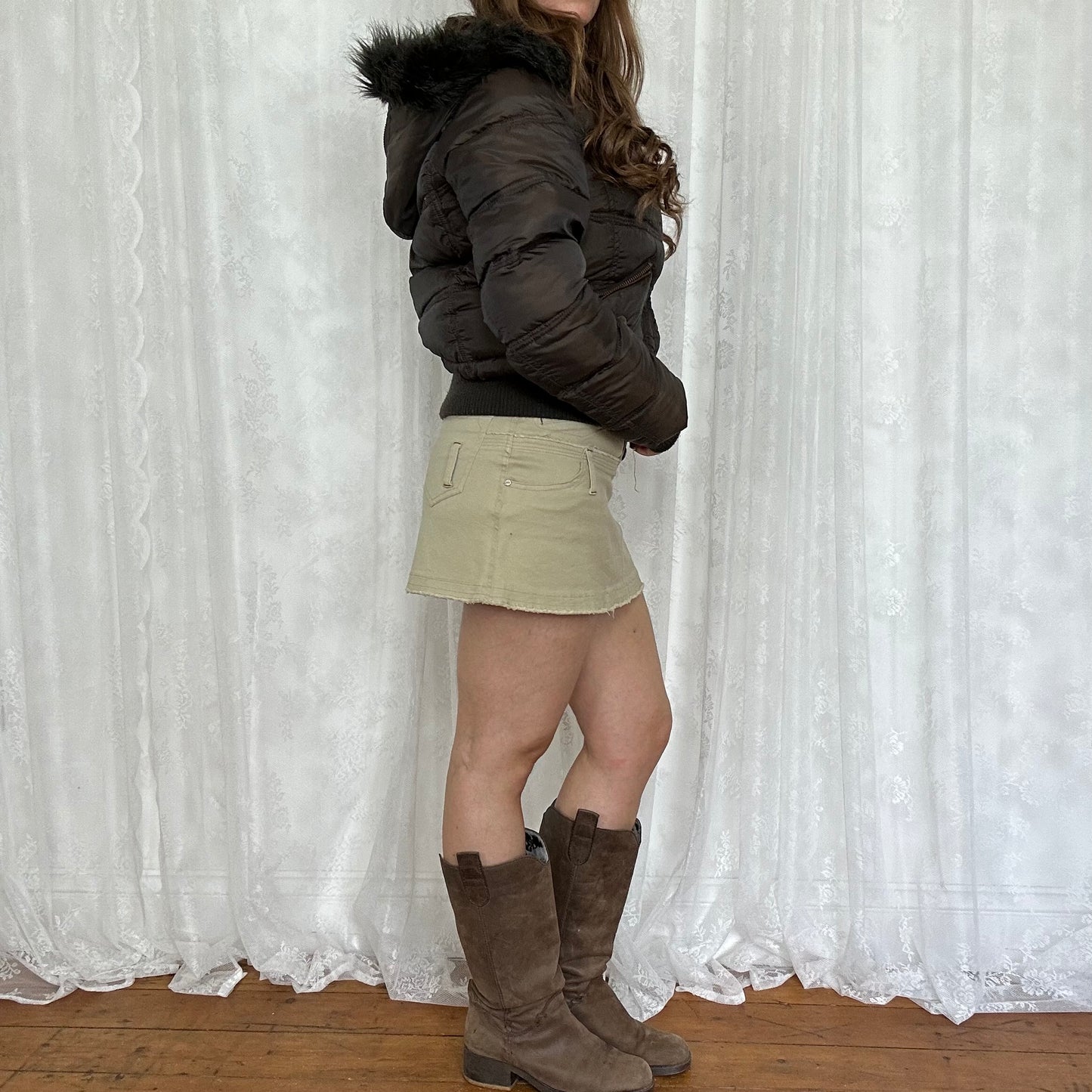 vintage 00s brown zip hooded puffer jacket