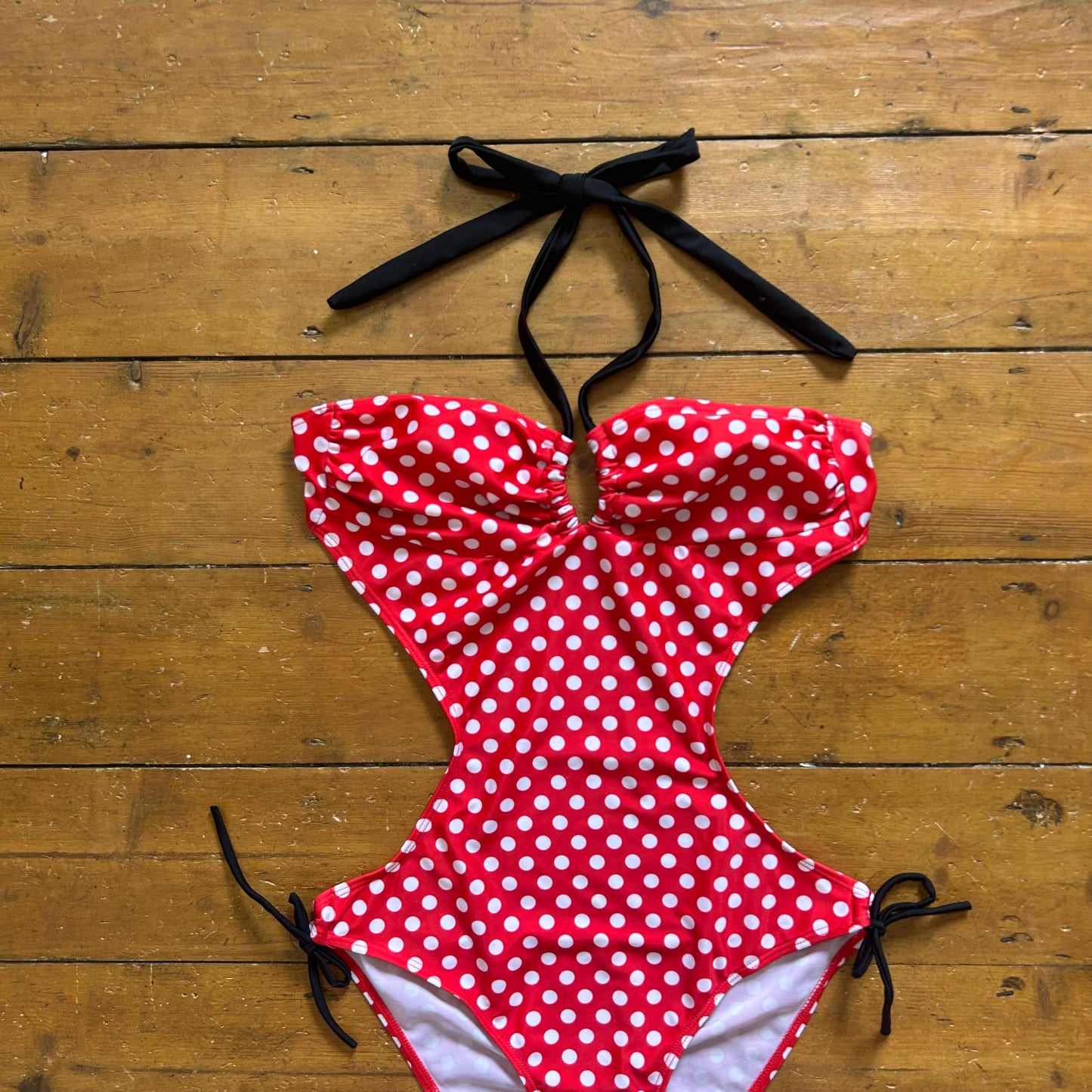 vintage 00s red and white polka dot swim suit