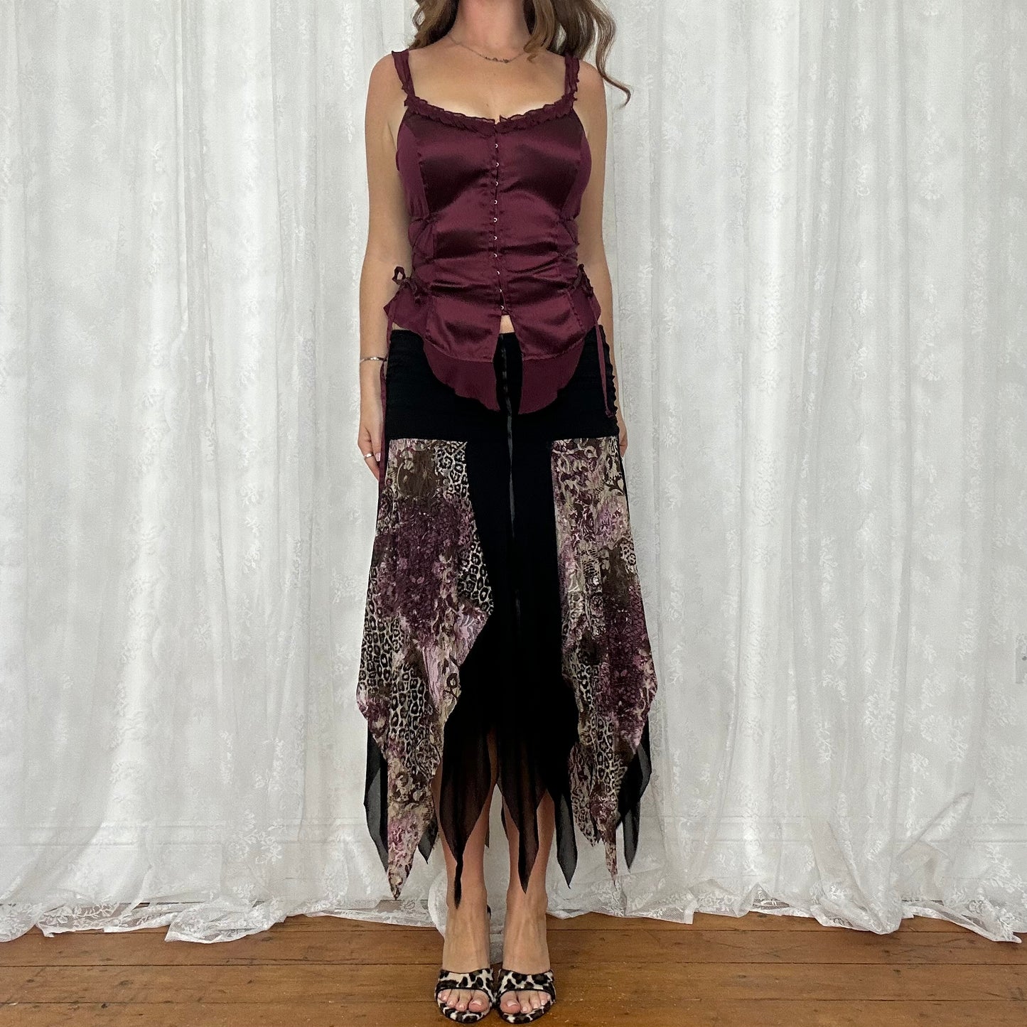 vintage 00s burgundy satin corset cami top