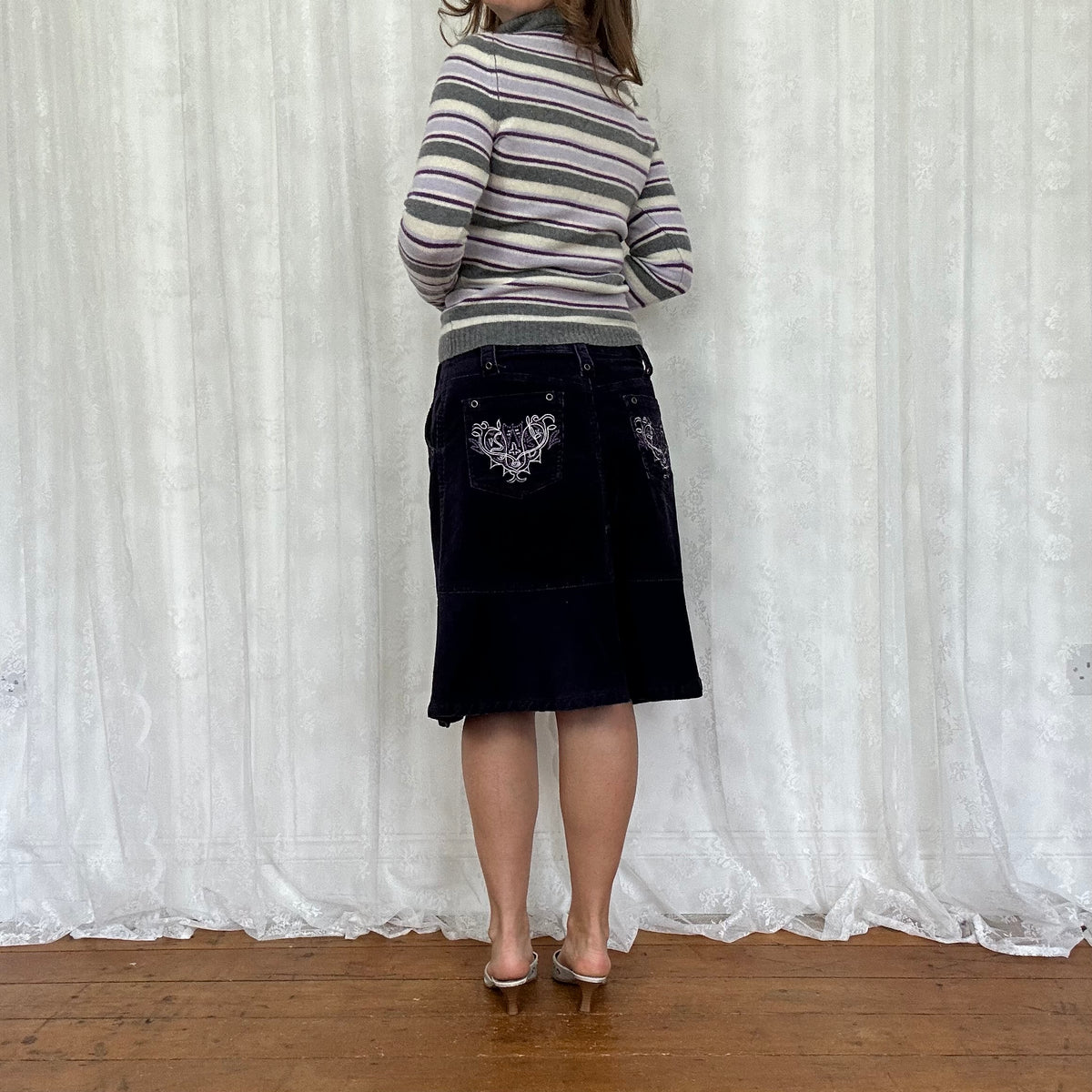 vintage 00s purple and grey striped roll neck jumper