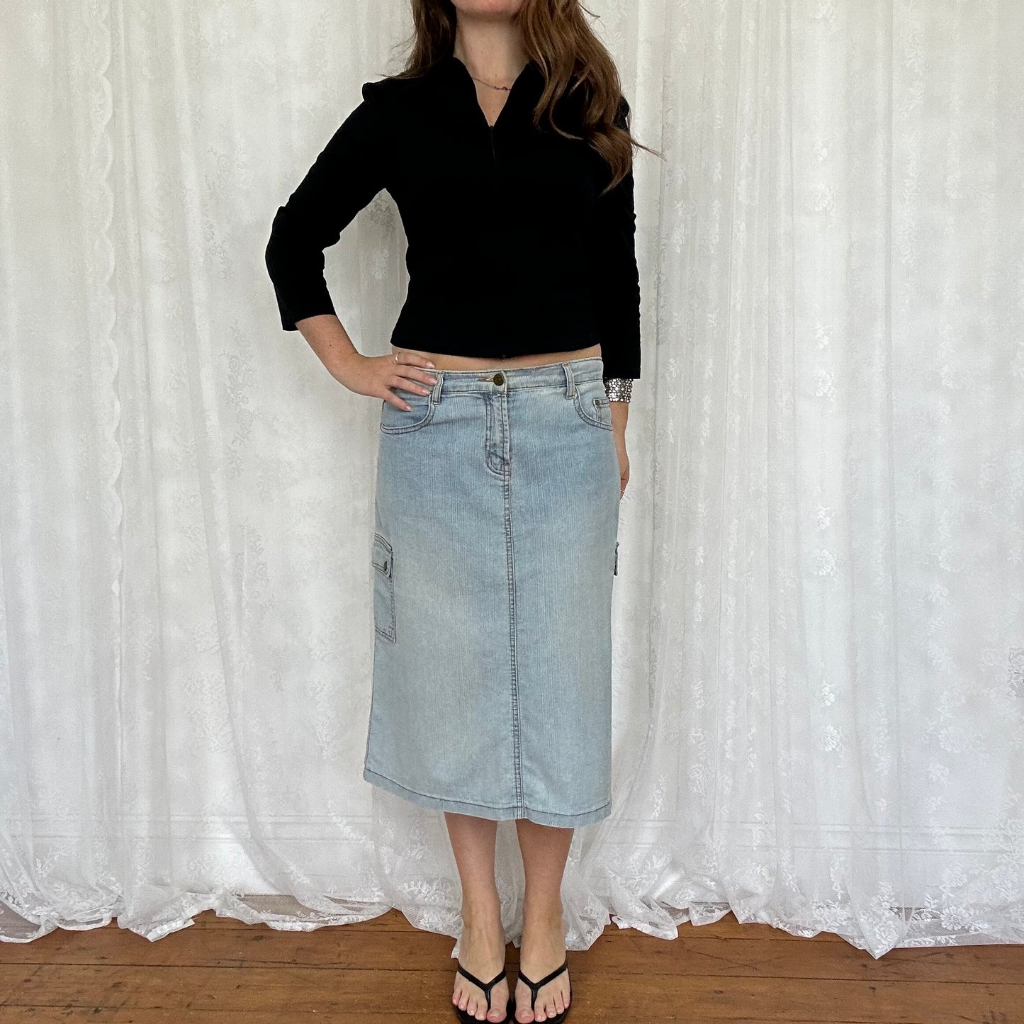 vintage 00s black crop sleeve zip shirt