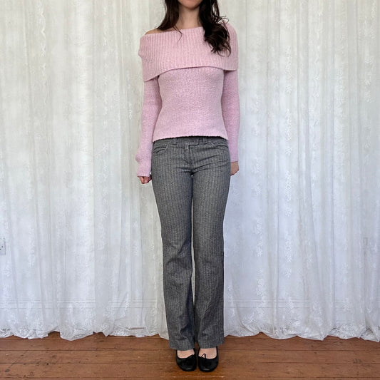 vintage 00s baby pink off shoulder jumper