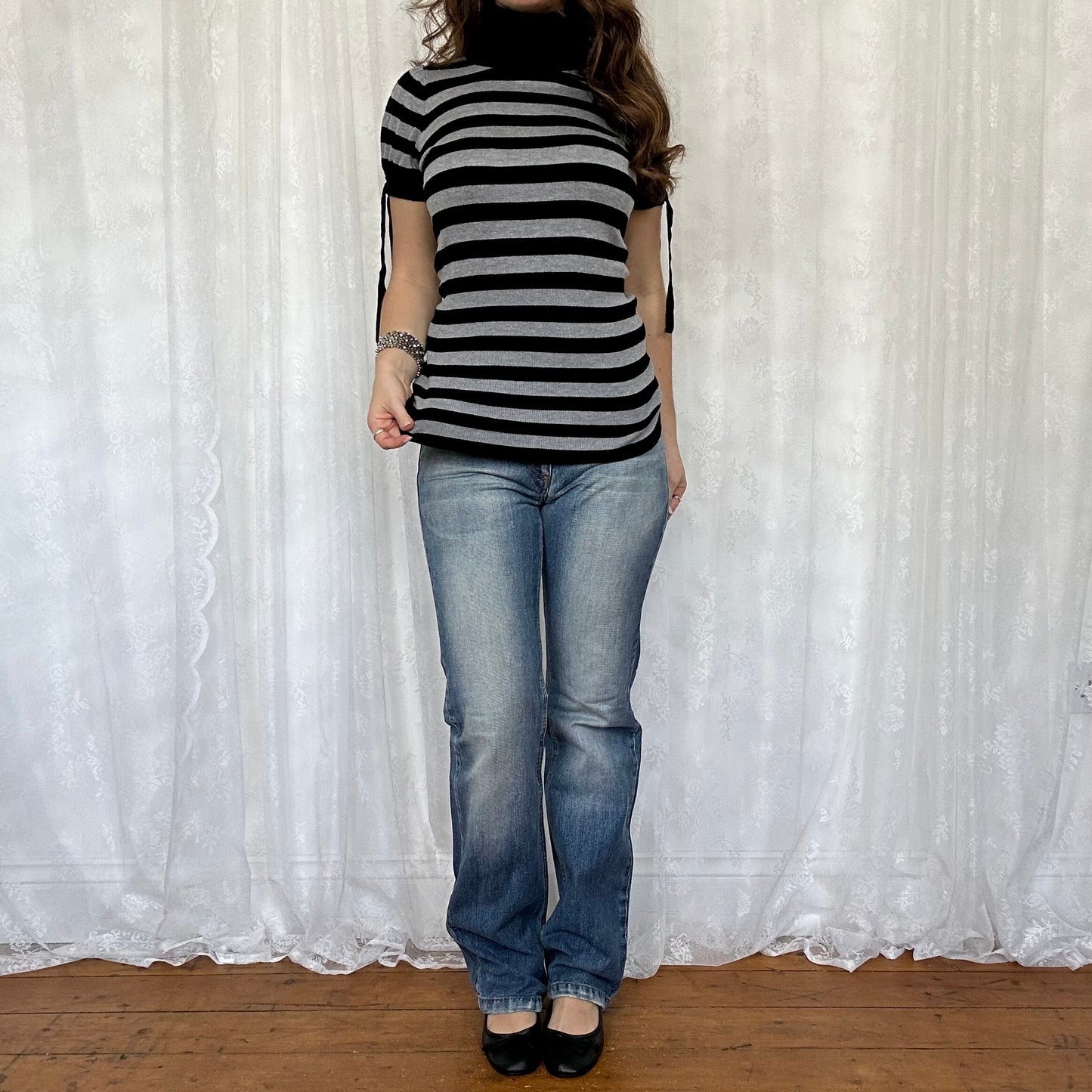 vintage 00s black and grey stripe knitted top