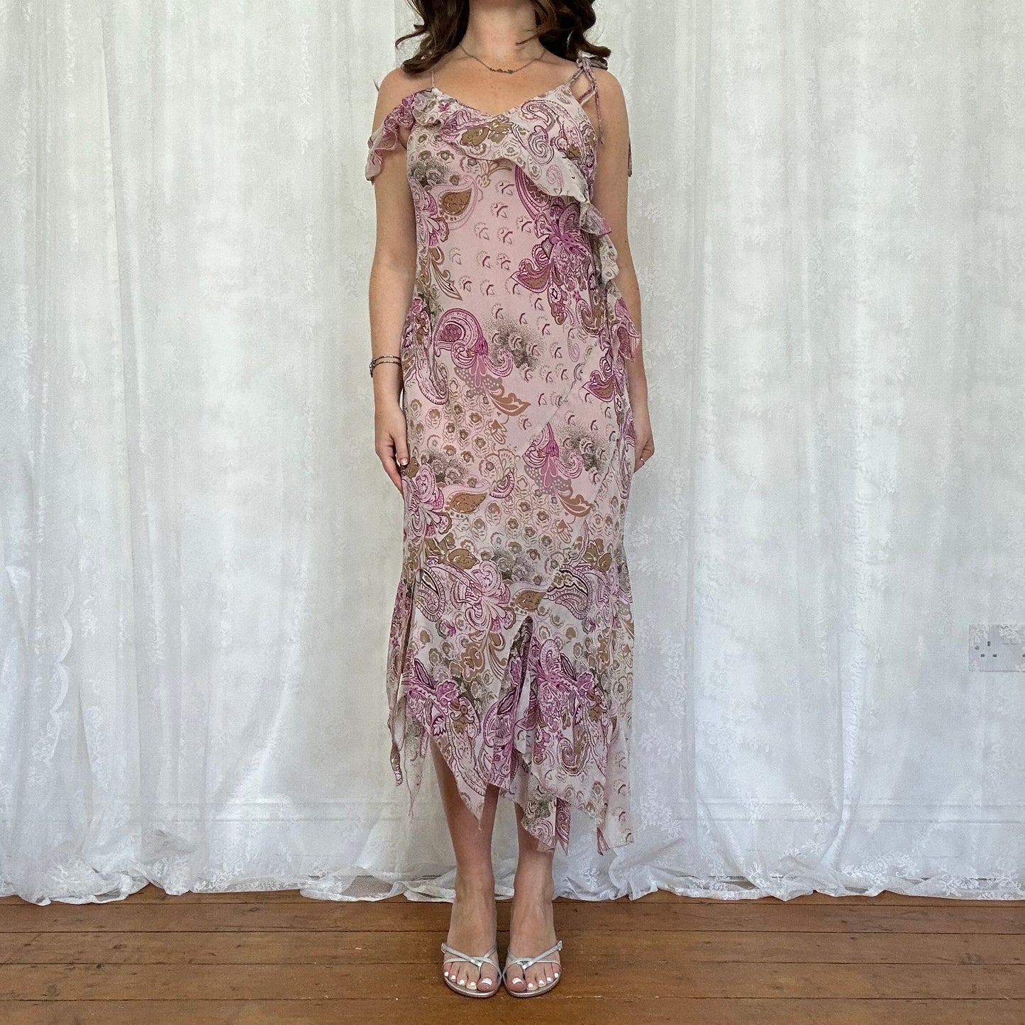 vintage 00s purple paisley midi dress