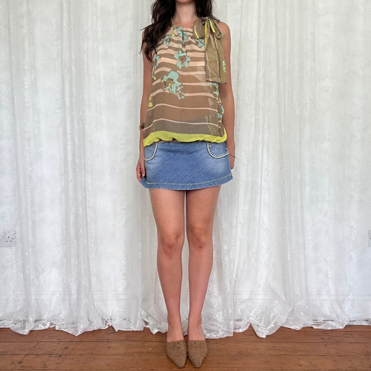 vintage 00s brown striped high neck top