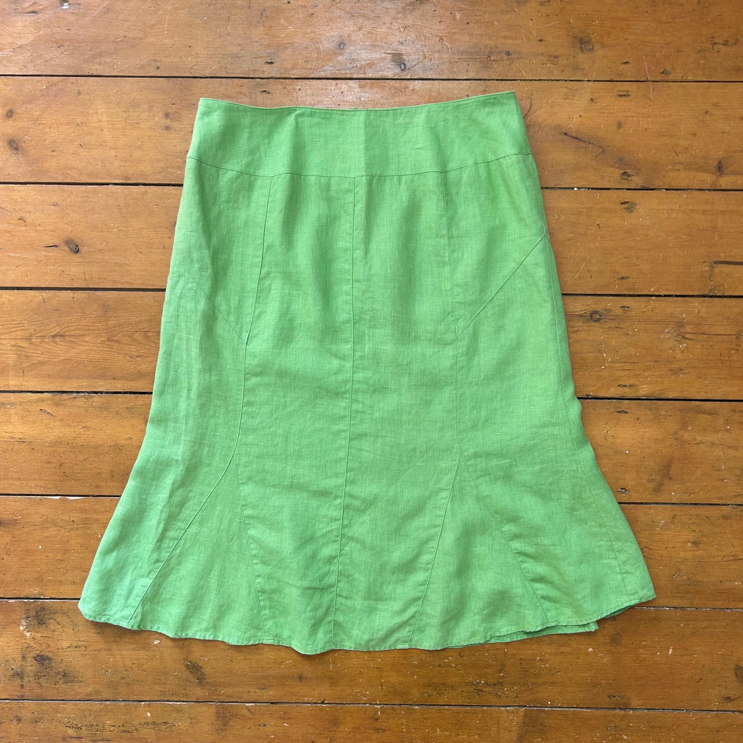 vintage 00s green linen midi skirt