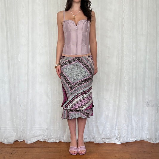 vintage 00s lilac / dusky pink satin zip up corset