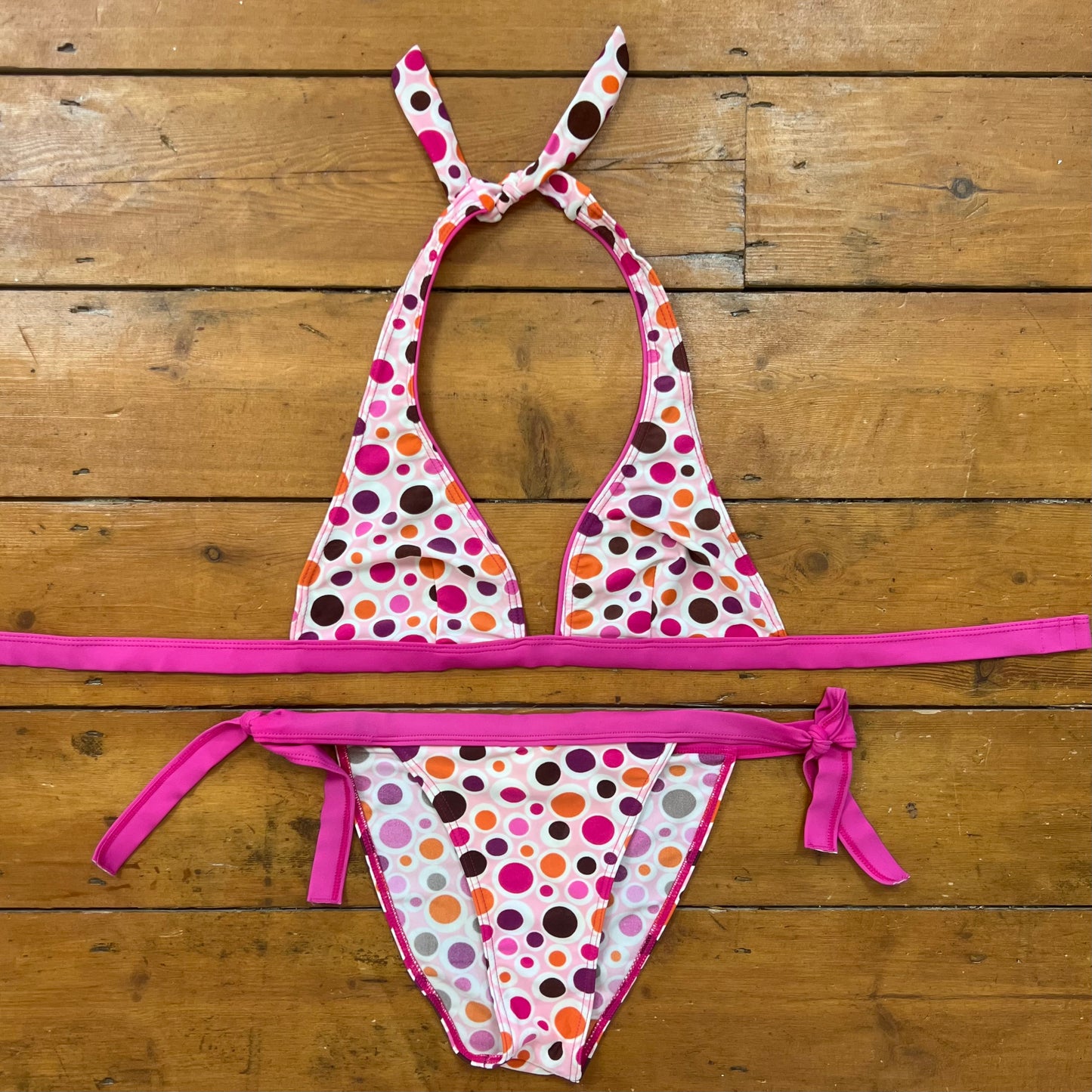 vintage 00s pink polka dot bikini set