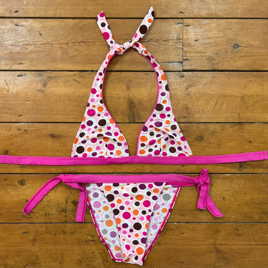 vintage 00s pink polka dot bikini set