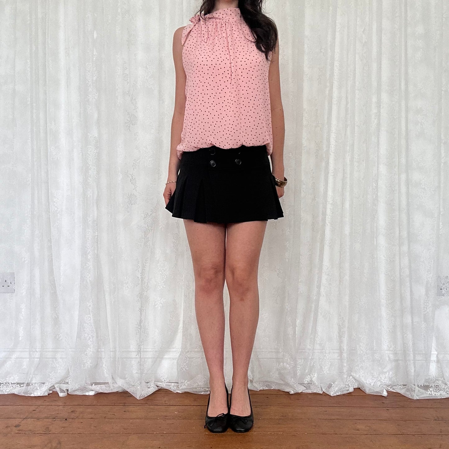 vintage 00s pink polka dot high neck top