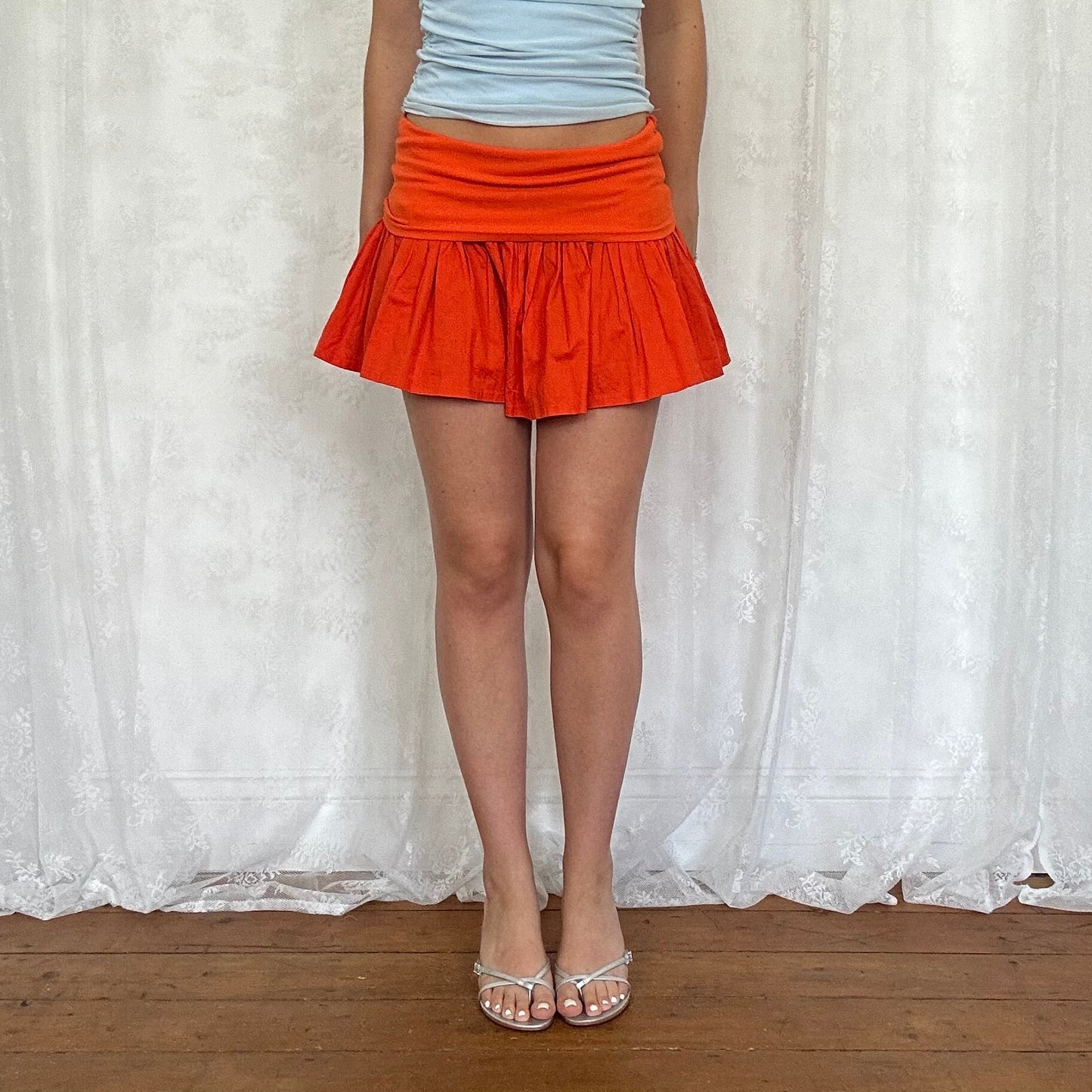 vintage 00s orange fold over waist mini skirt
