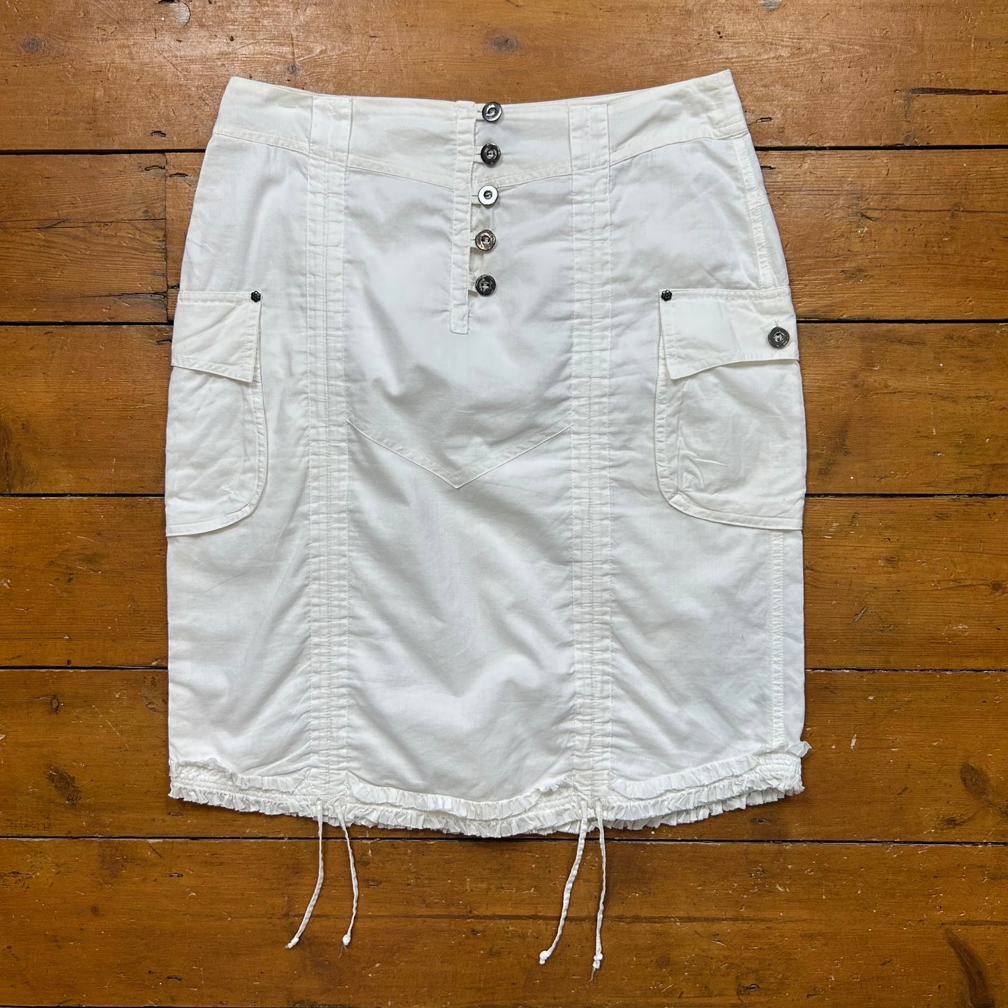 vintage 00s white button up cargo midi skirt