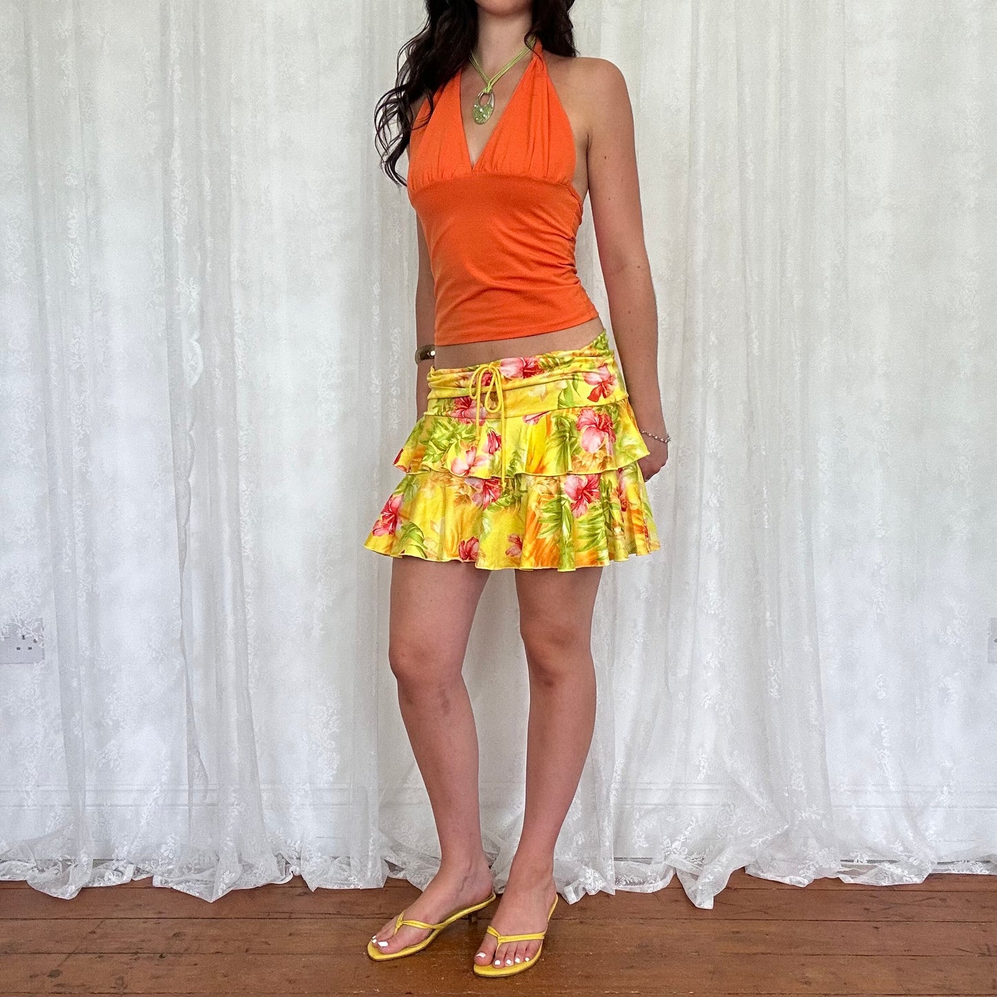 vintage 00s orange twist halter neck cami