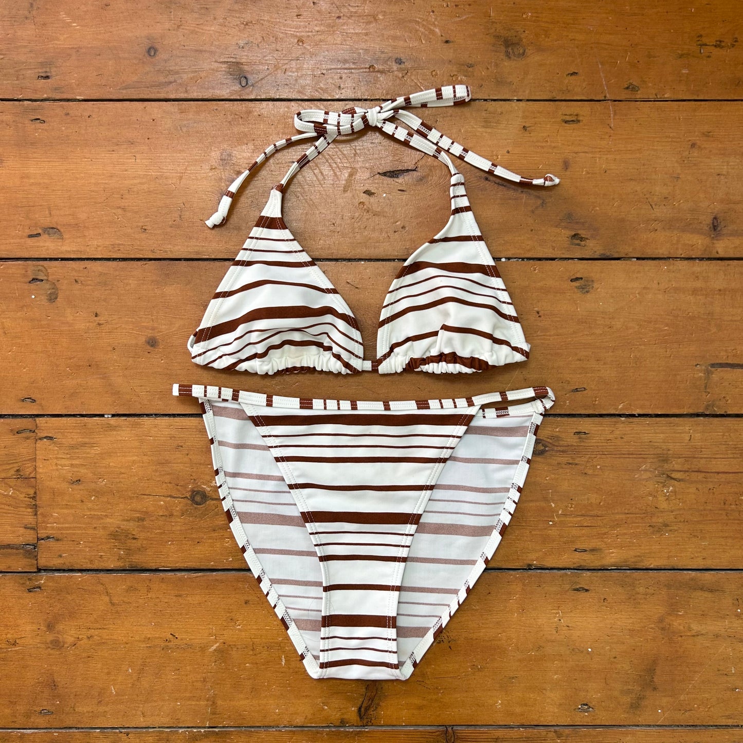 vintage 00s brown and white striped bikini