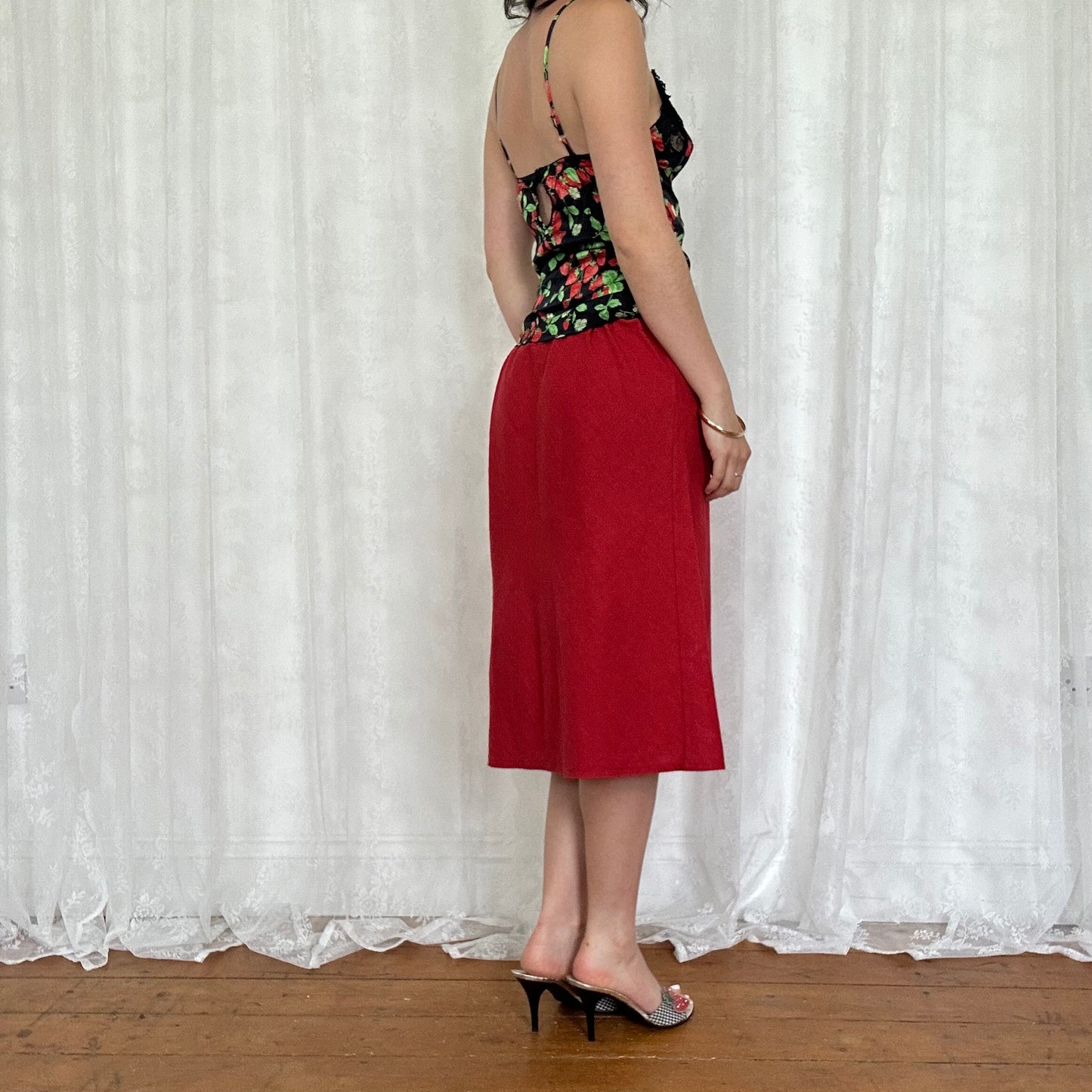 vintage 00s black strawberry print cami