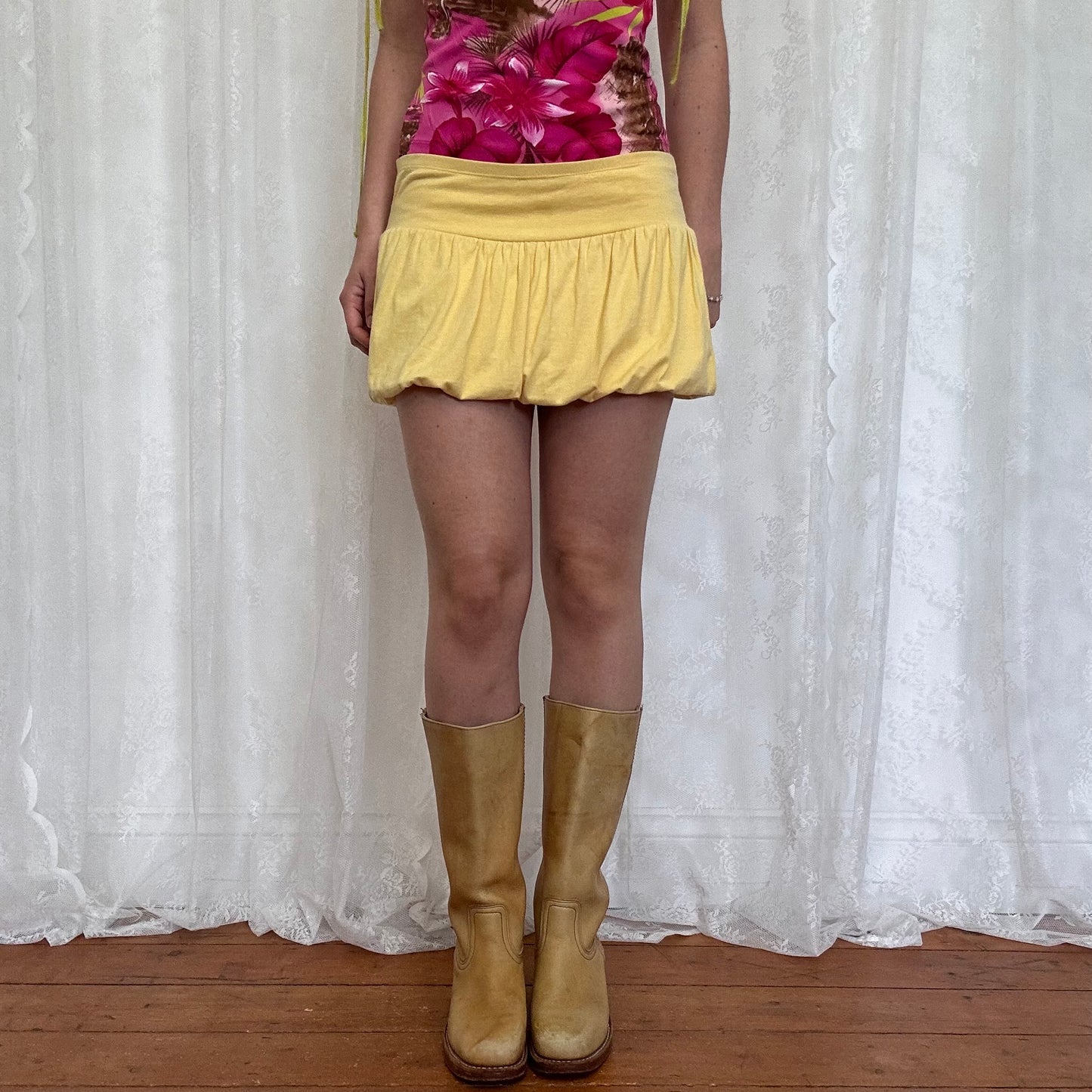 vintage 00s yellow puffball mini skirt