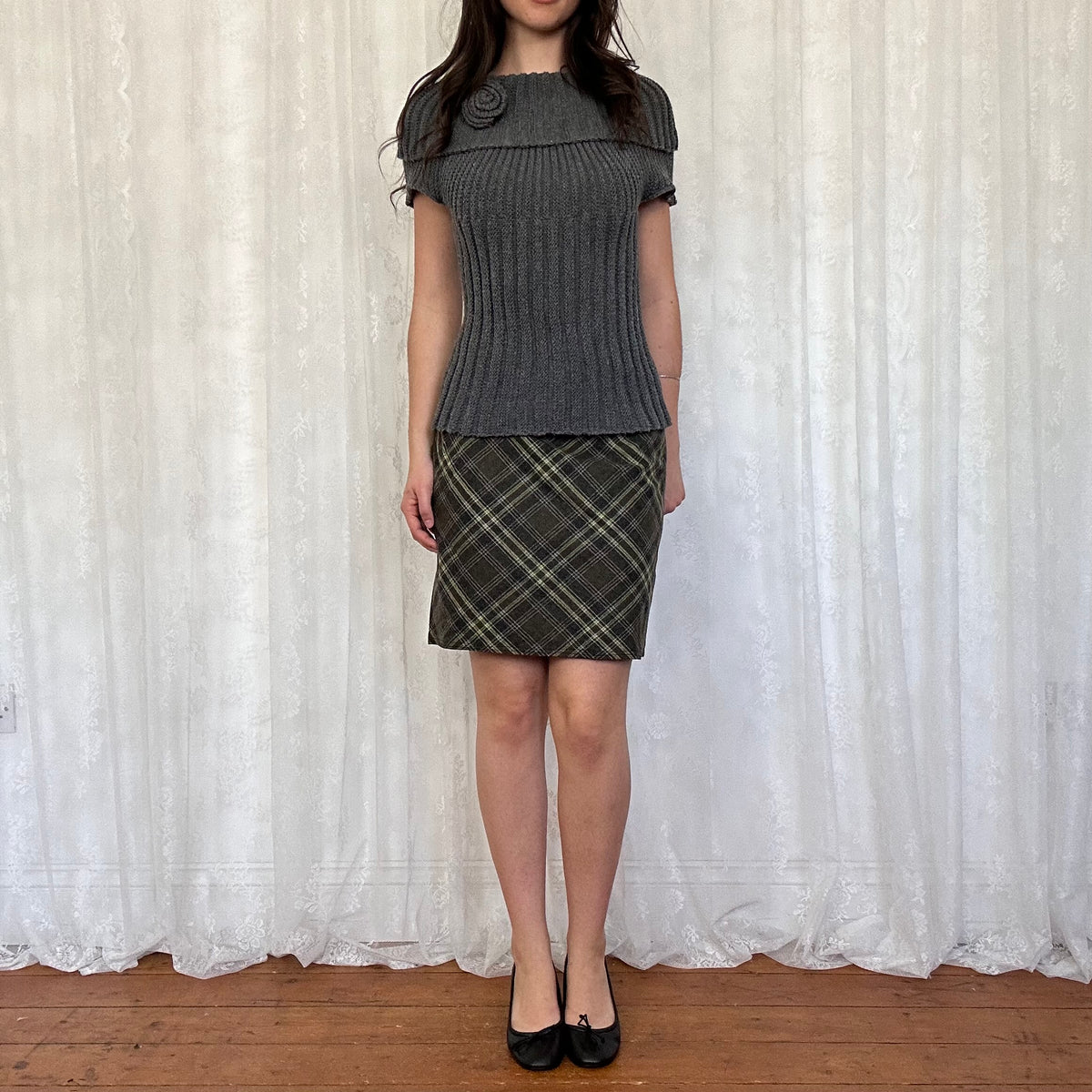 vintage 00s grey off shoulder jumper