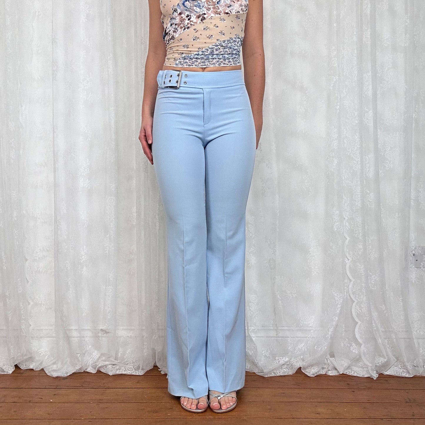 vintage 00s blue buckle suit trousers