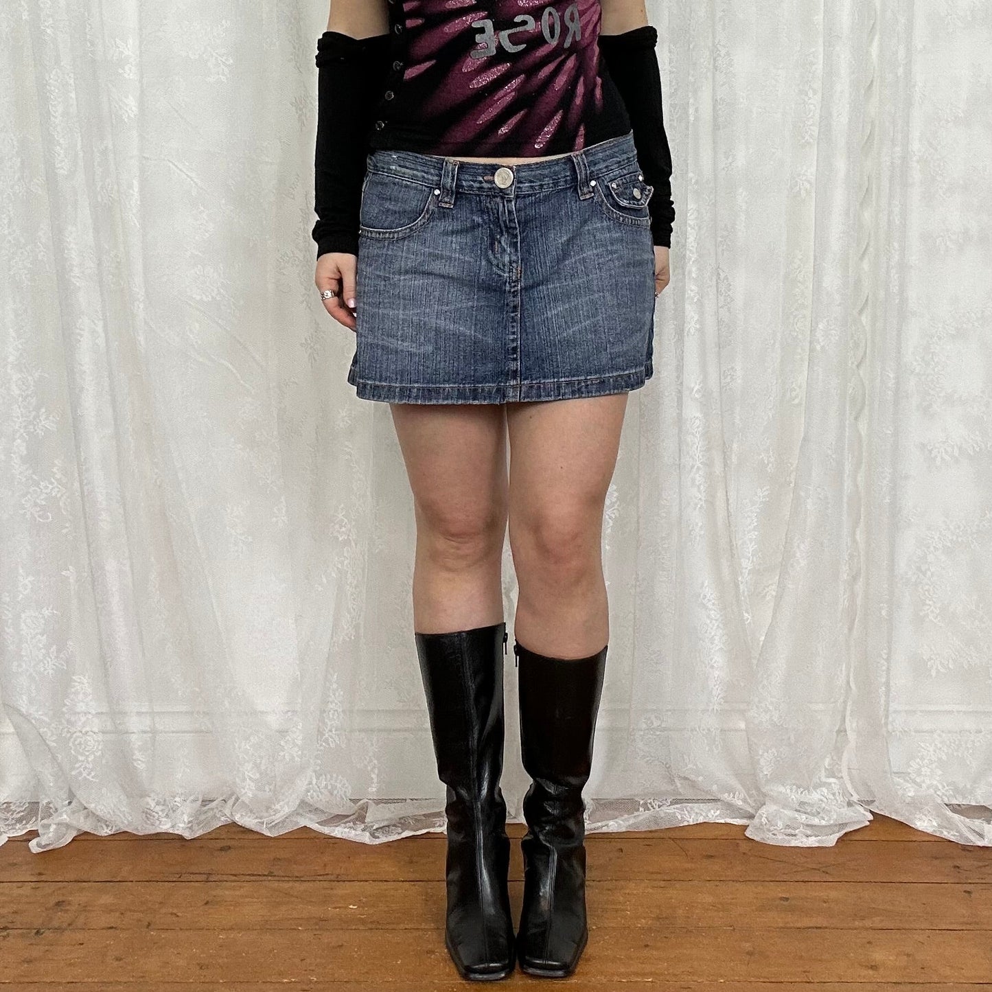 vintage 00s mid wash denim mini skirt