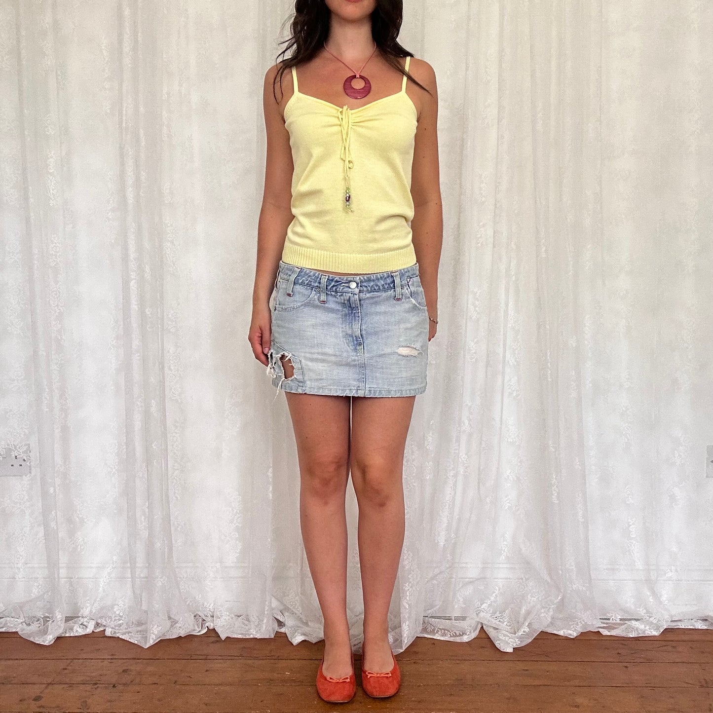 vintage 00s distressed denim mini skirt