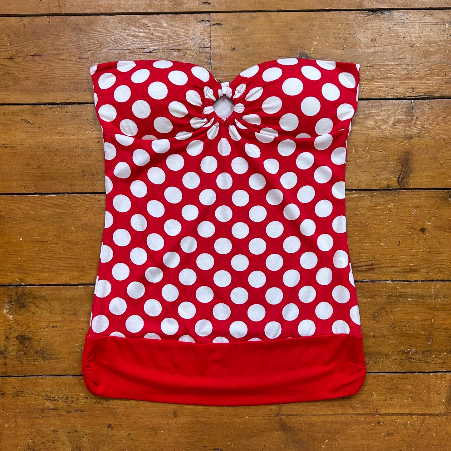 vintage 00s red polka dot strapless top