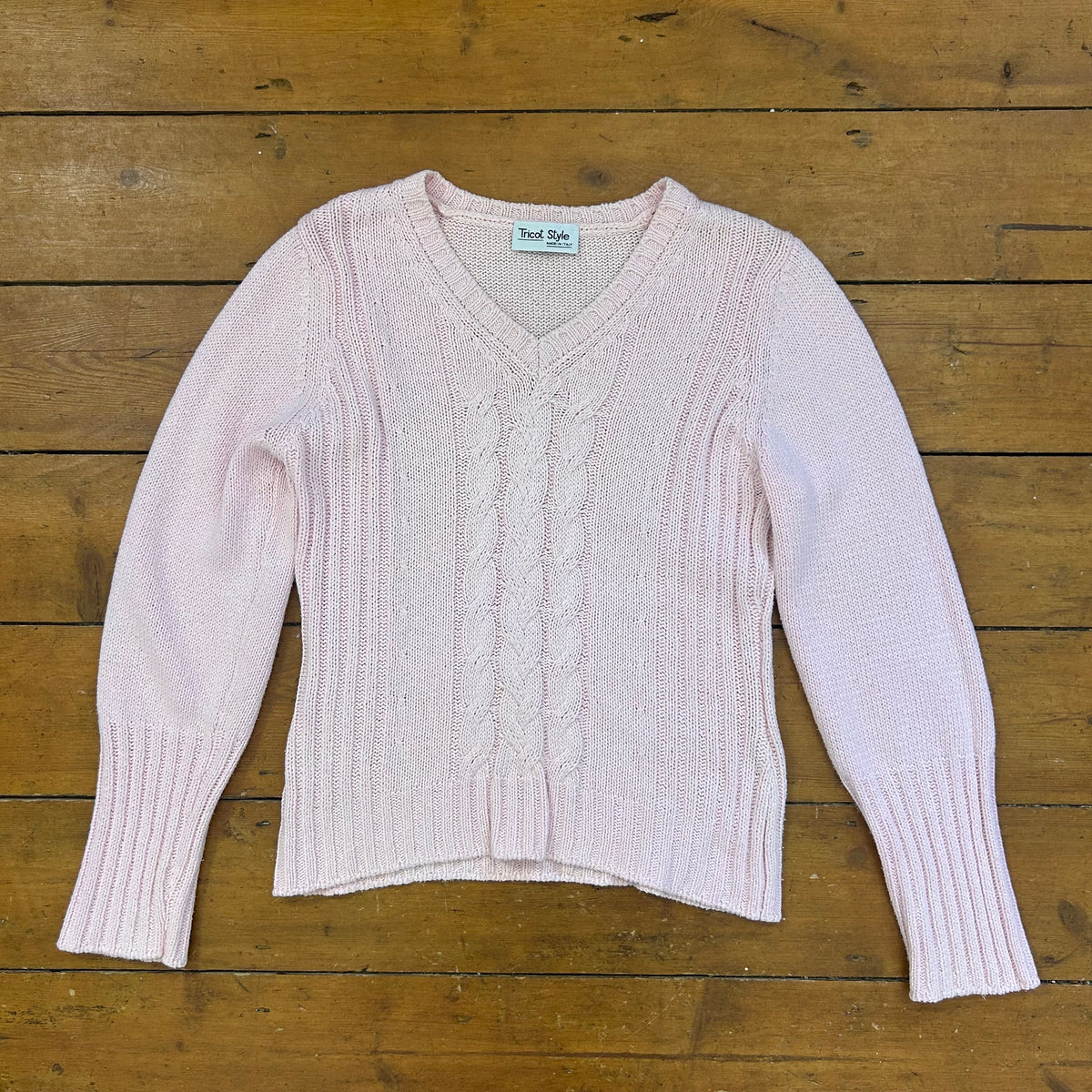 vintage 00s baby pink v neck jumper