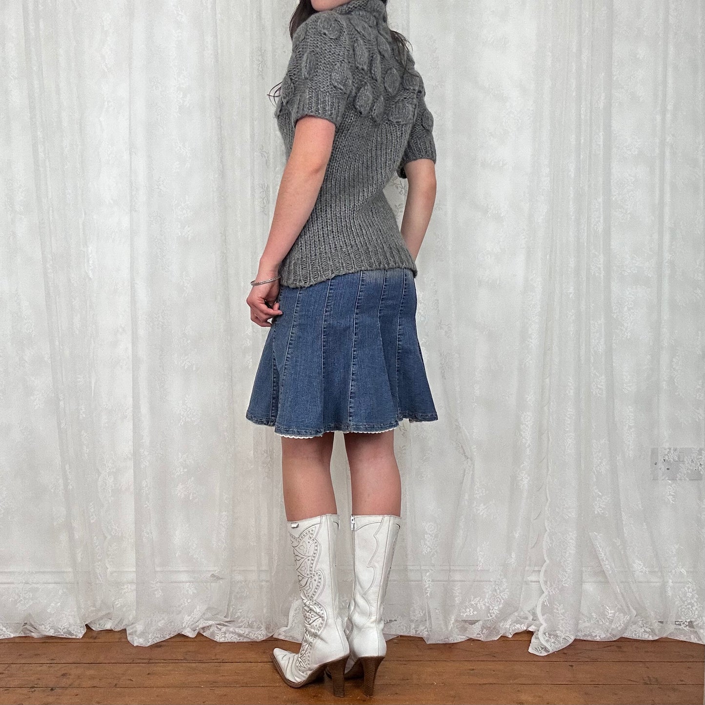 vintage 00s grey short sleeve chunky knit jumper
