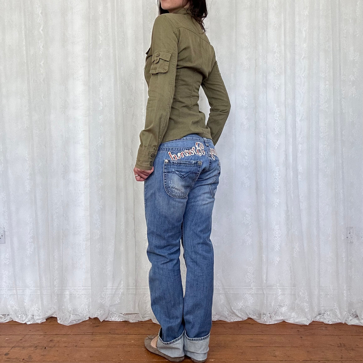 vintage 00s khaki fitted utility jacket