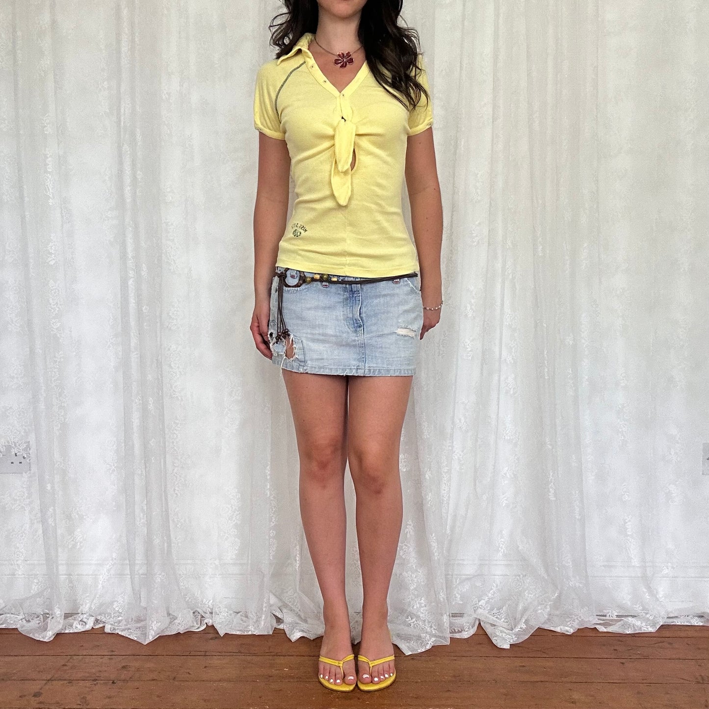 vintage 00s yellow miss sixty tie up top