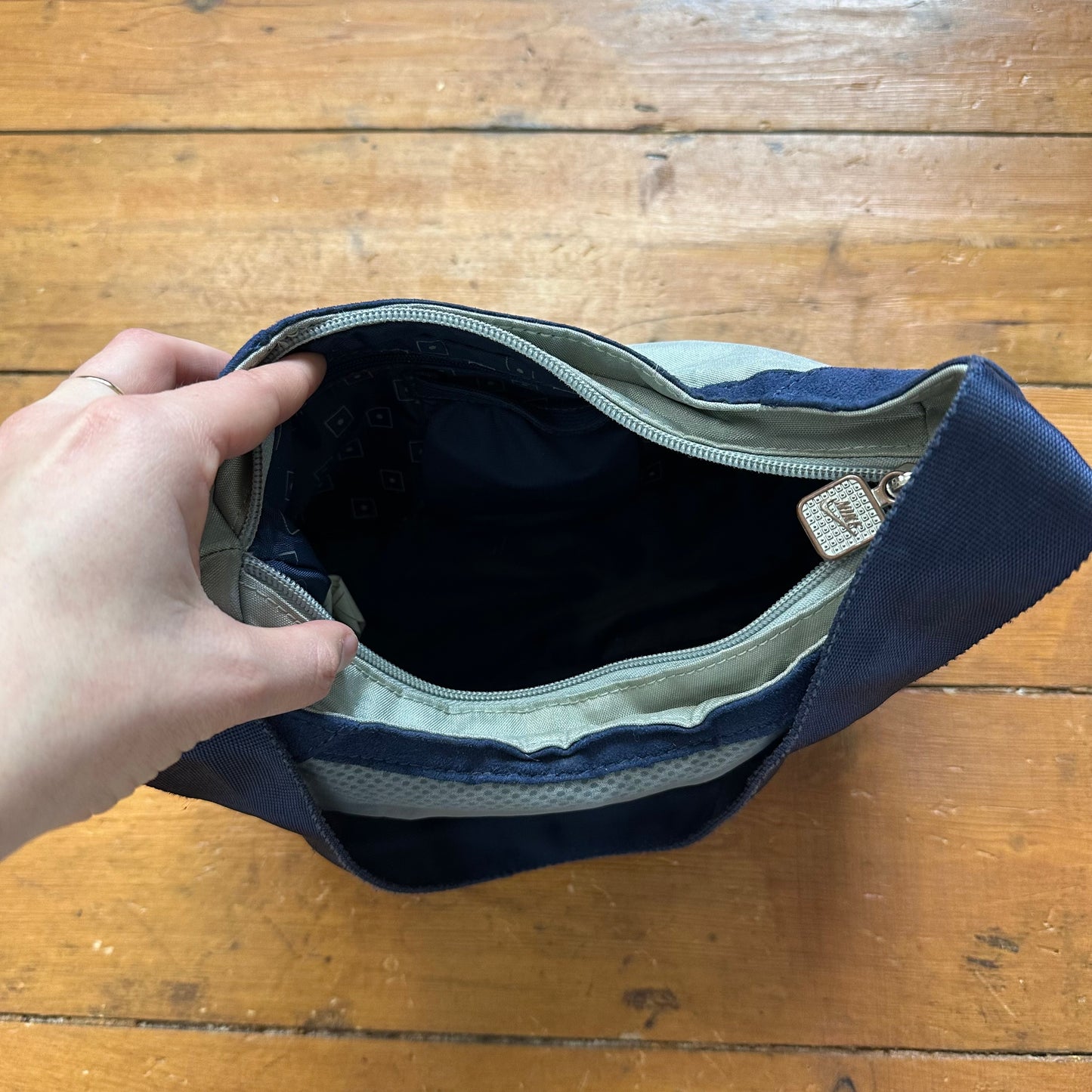 vintage 00s blue Nike mini baguette sneaker sole bag