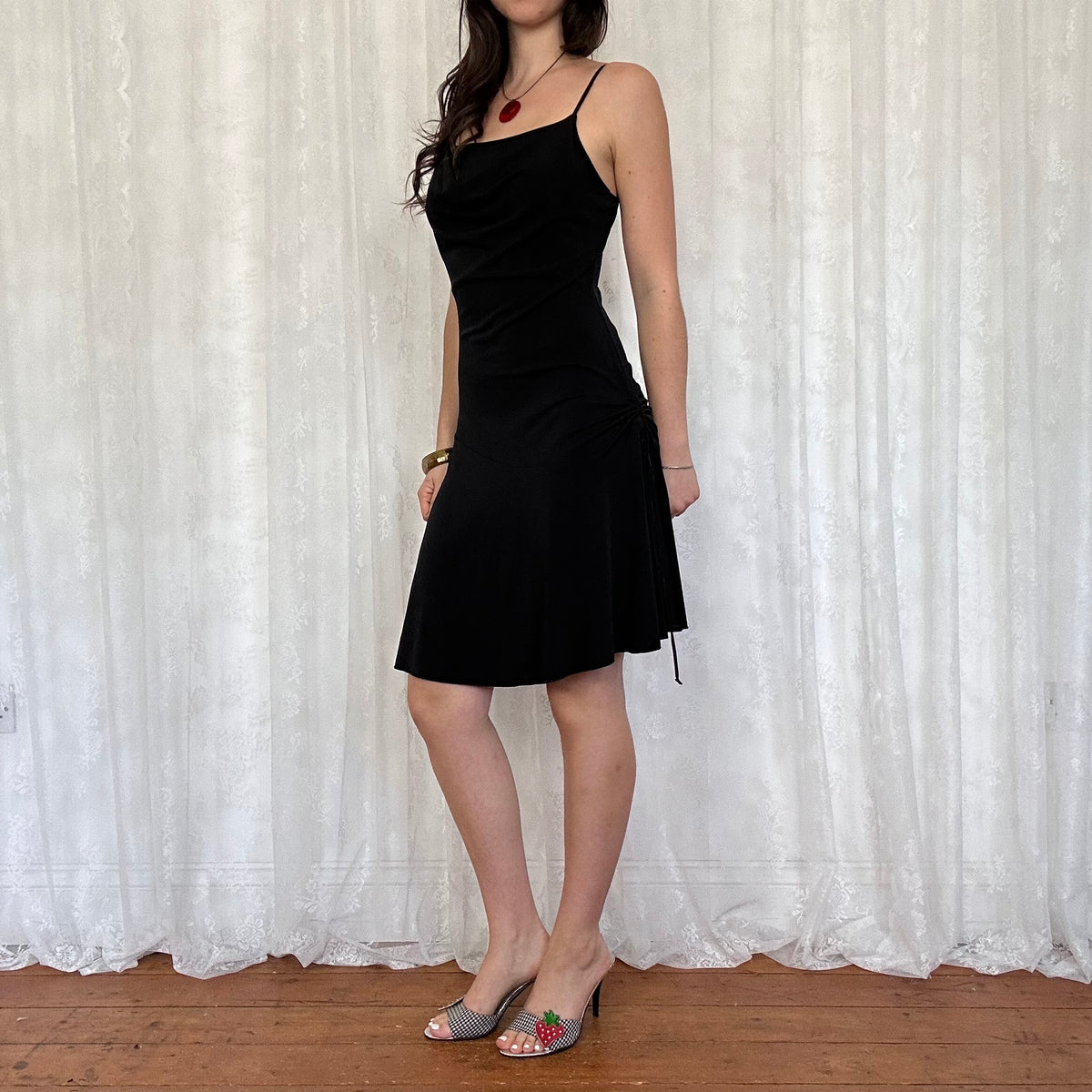 vintage 00s black slinky cowl neck midi dress